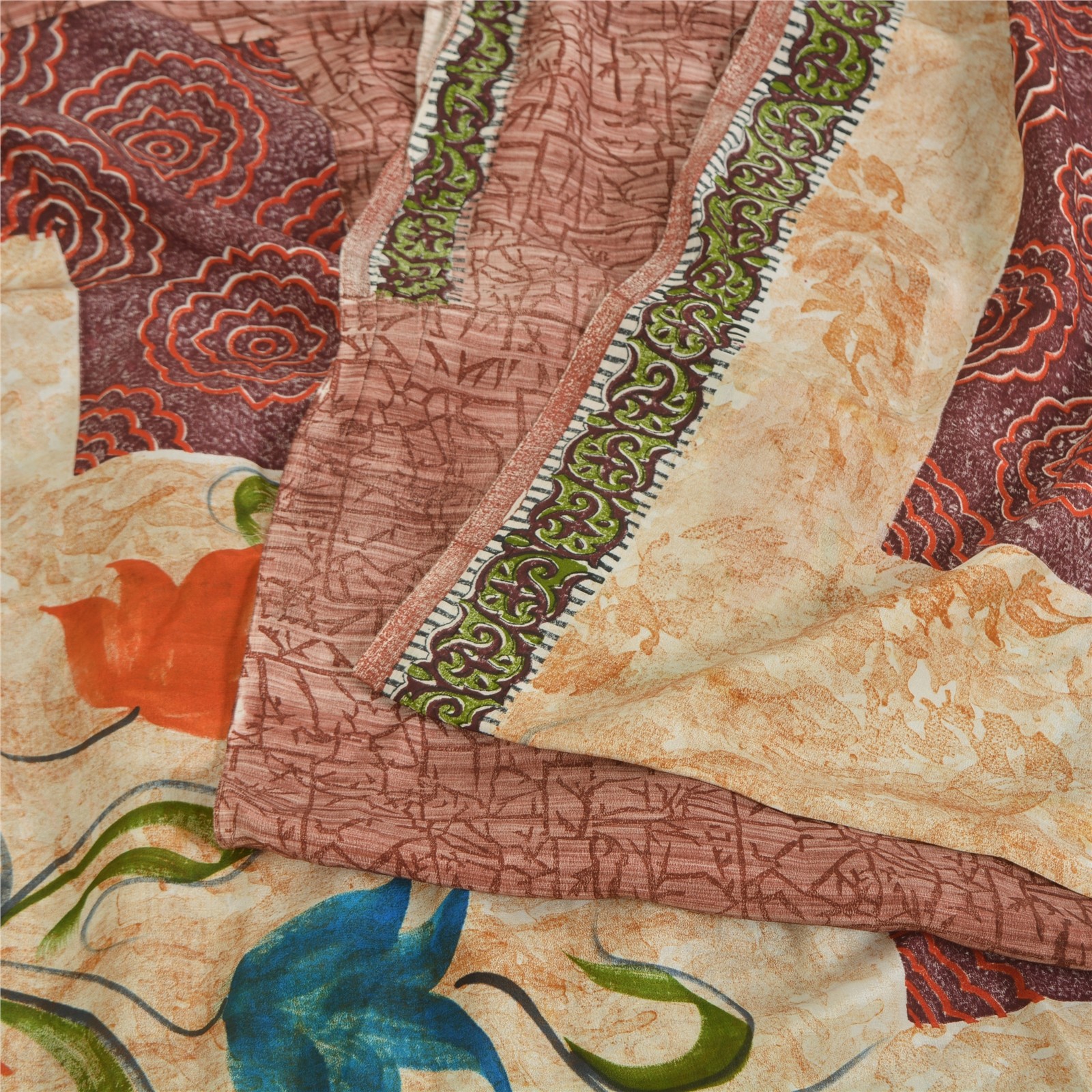 Sanskriti Vintage Saree Multicolor Pure Crepe Abstract Printed Sari 5+Yd Fabric
