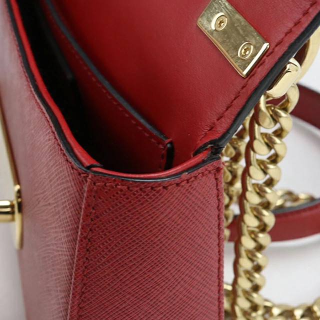 PRADA 1BD219 Saffiano Leather Chain Shoulder Bag Crossbody Rosso Red Purse