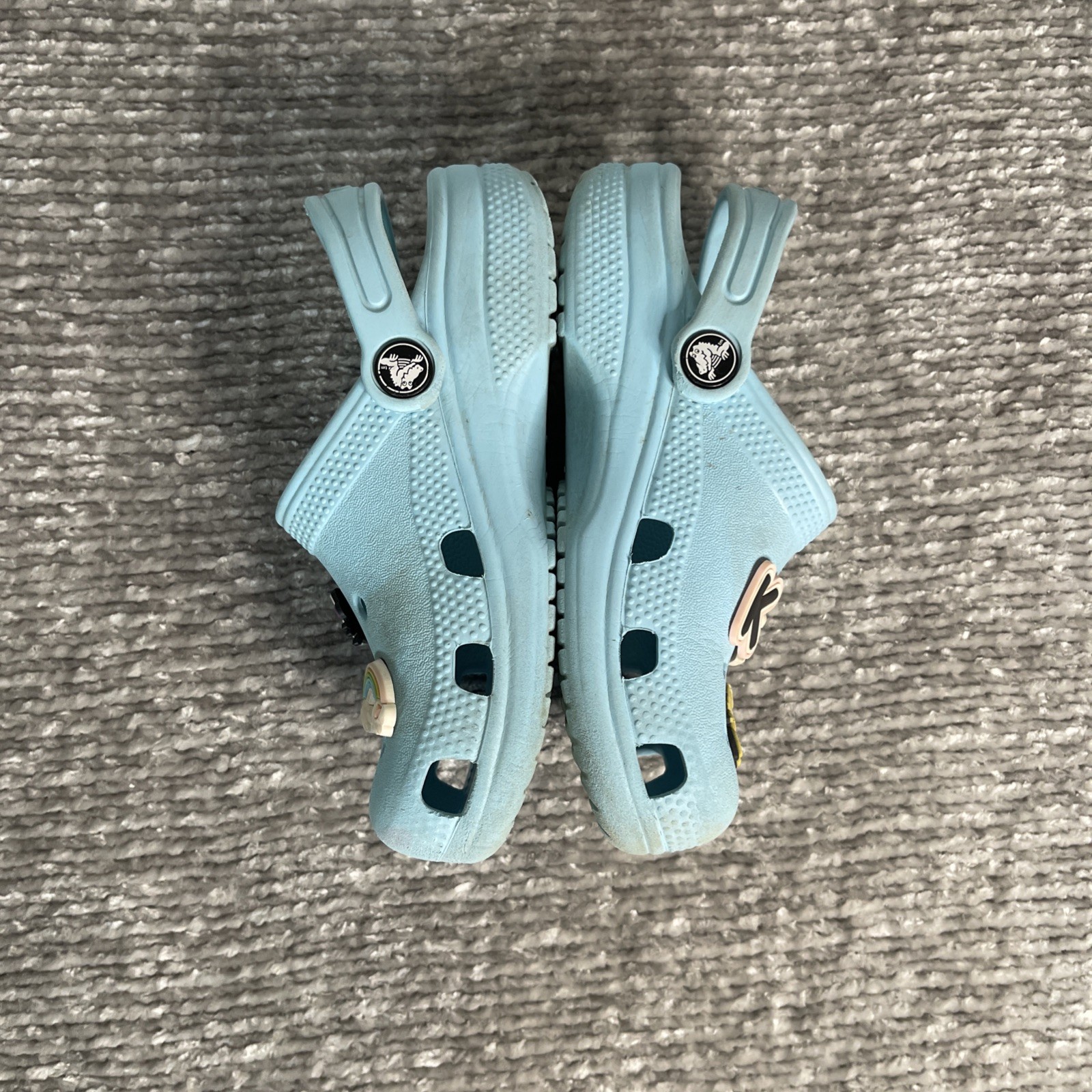 CROCS Sz 12 Blue Classic Clogs w/ Removable Jibbitz My Little Pony Hello Kitty