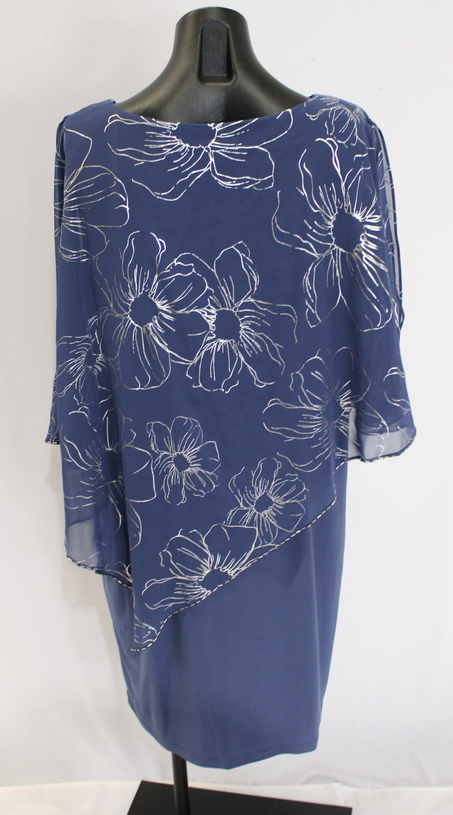 Ignite Evenings Womens Plus Asymmetric Overlay Beaded Dress CL8 Navy Size US:14W