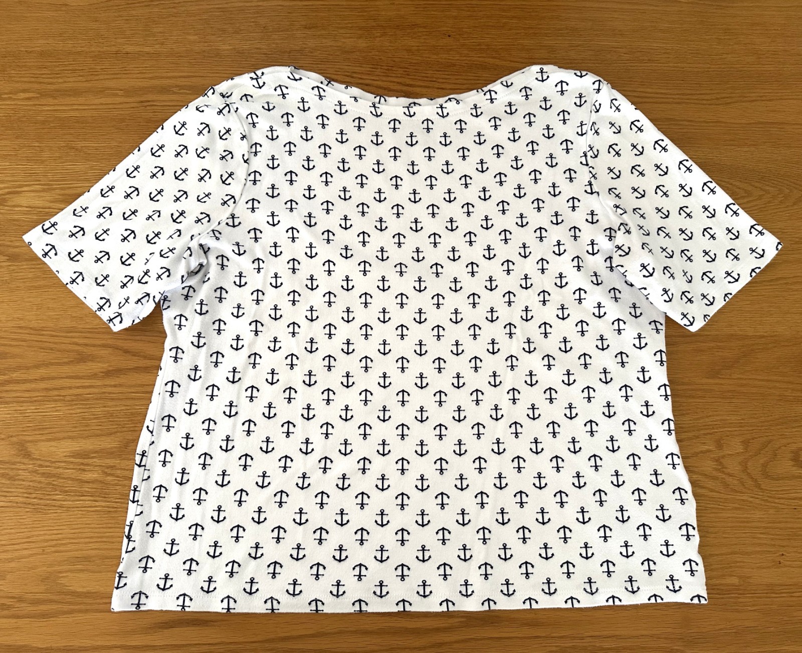 Charter Club Women Pima Cotton White Blue Anchor 1/4 Sleeve Boxy Cut Size XL
