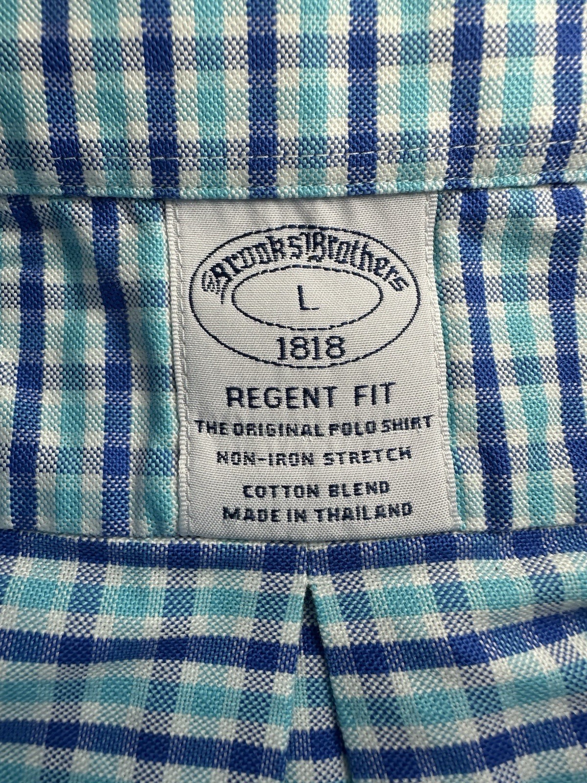 BROOKS BROTHERS Regent Fit Blue Aqua Plaid Non-Iron Stretch Shirt L Cotton