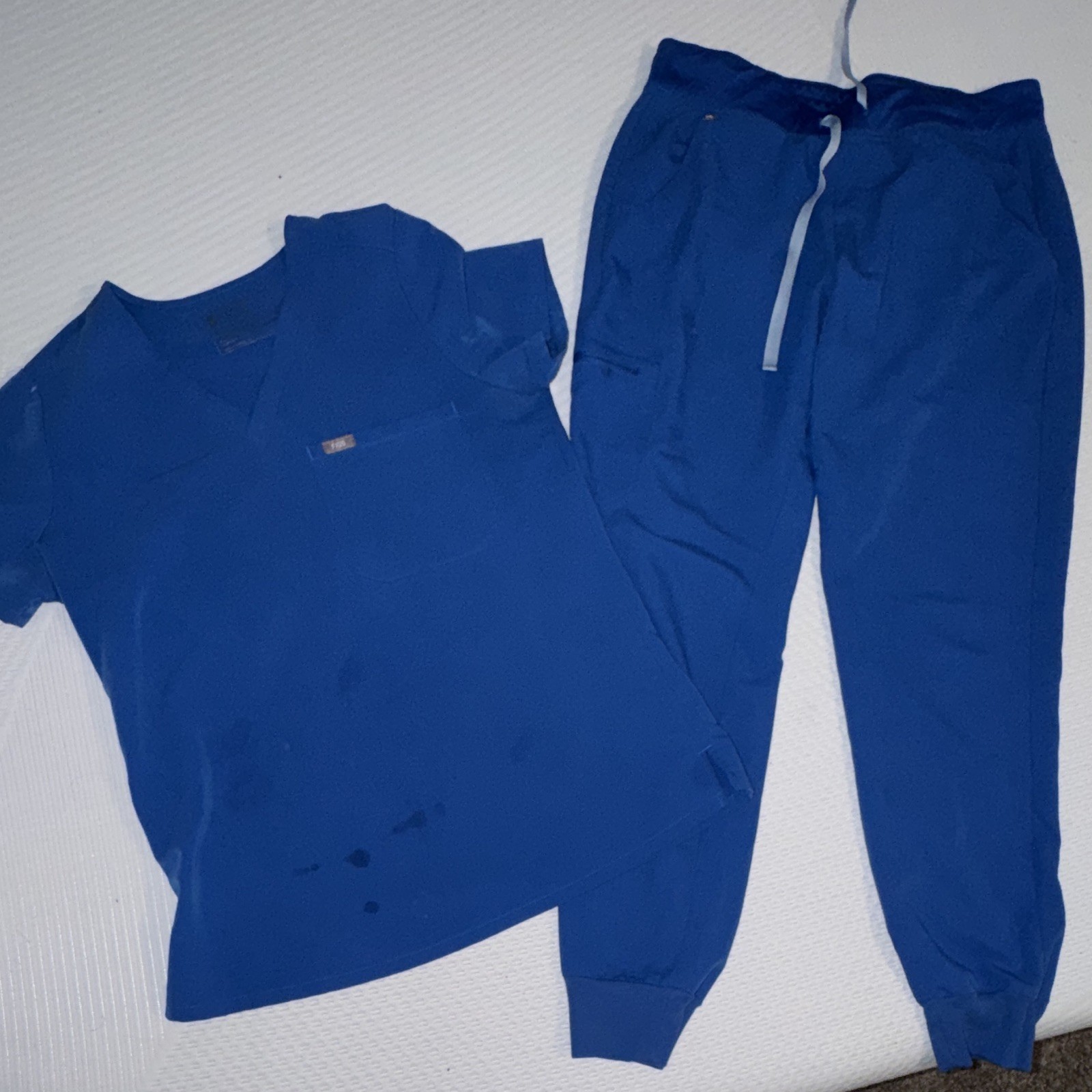 FIGS Women Scrub Set Royal Blue Size S top and M joggers pants
