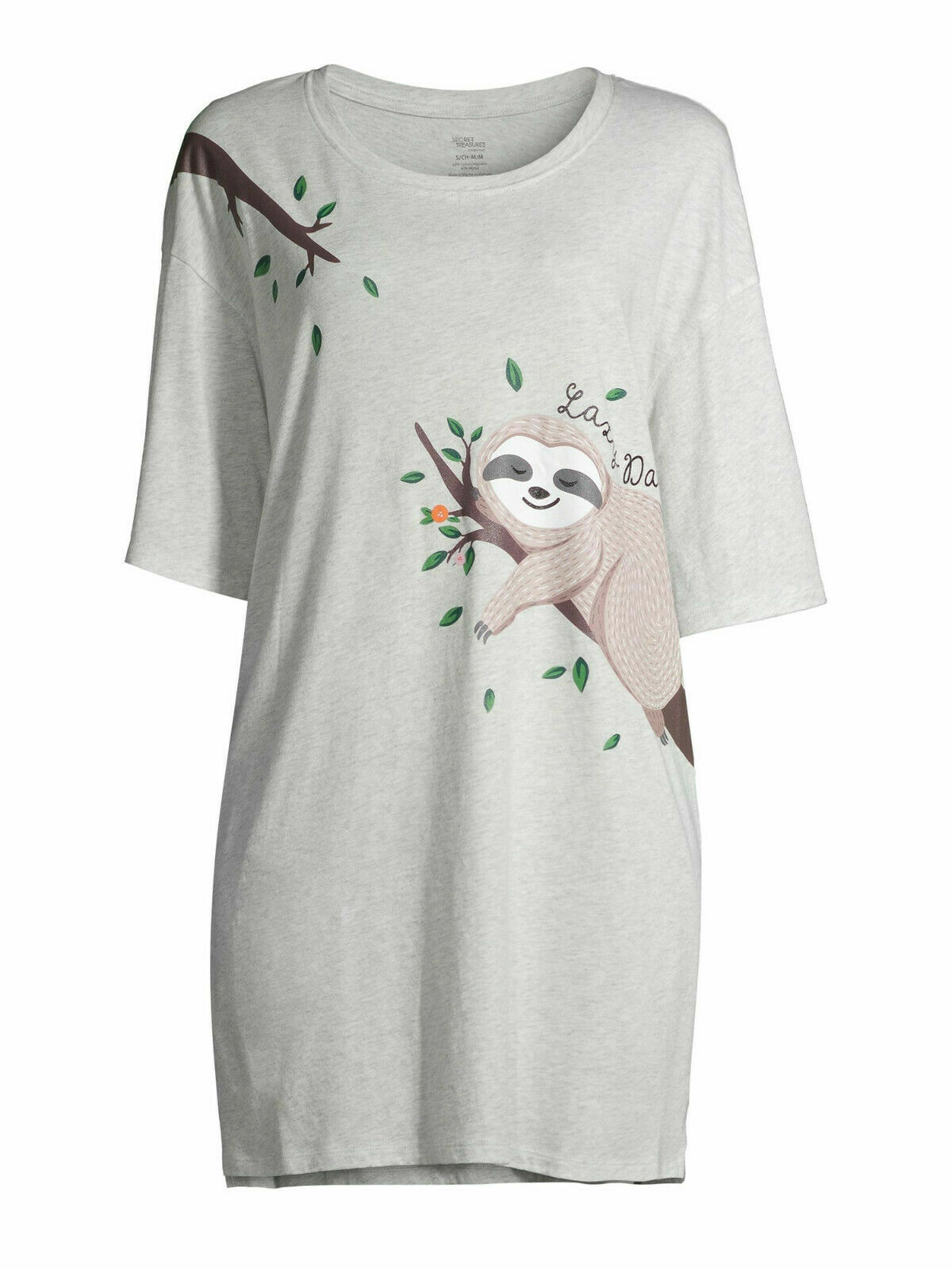 -GRAY SLOTH SLEEPSHIRT NIGHTGOWN SECRET TREASURES COTTON/POLY CAP SLEEVE L / XL