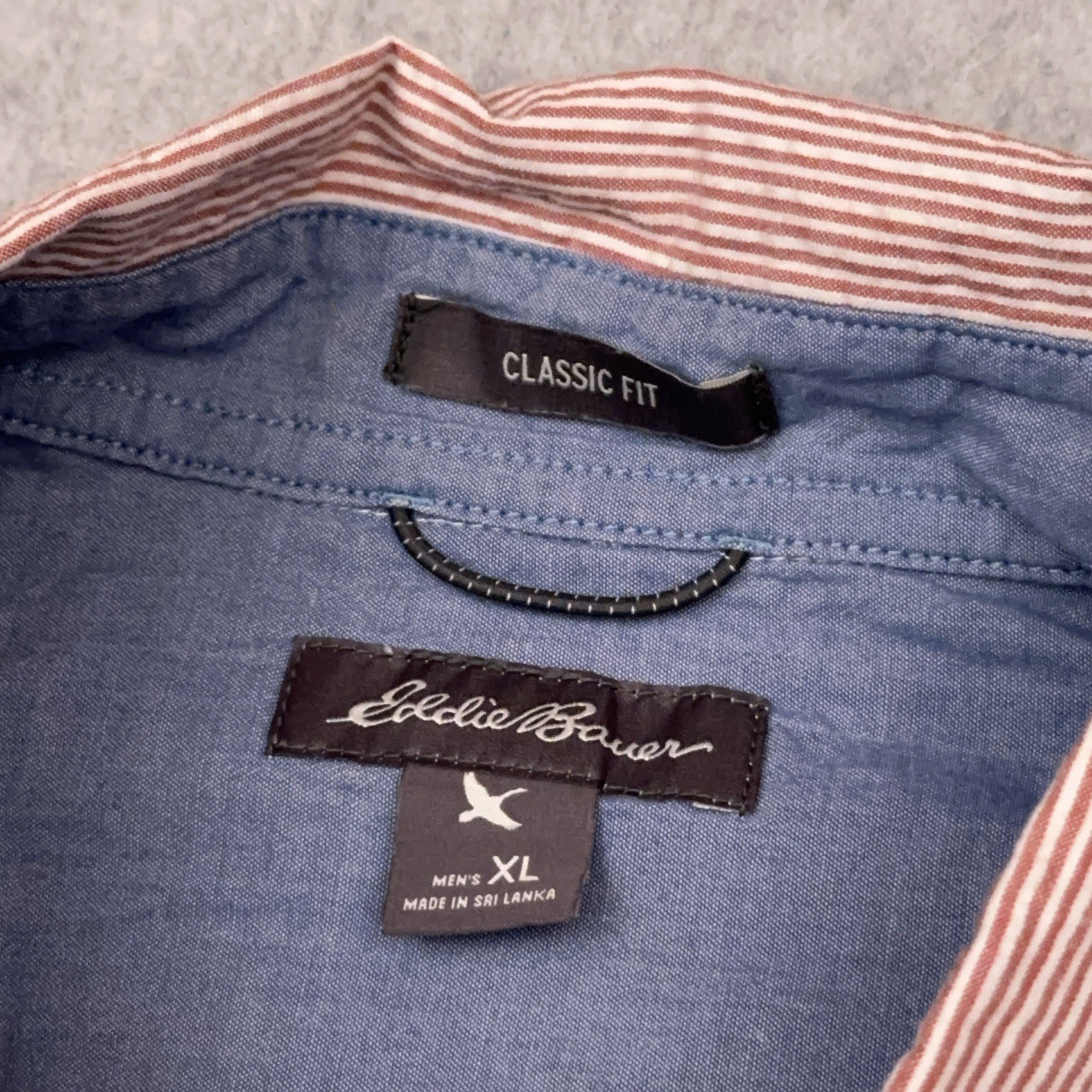 Eddie Bauer Seersucker Button Shirt Men’s XL Classic Fit Pinstripe 100% Cotton