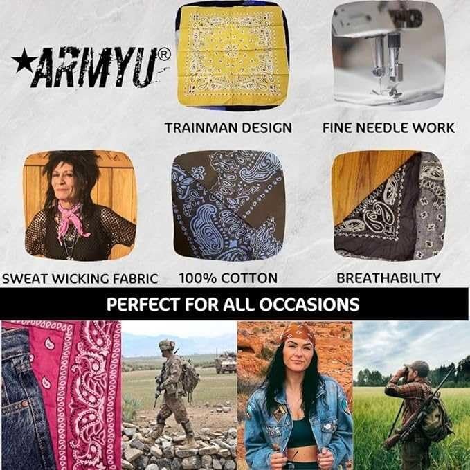 Trainmen Paisley Bandanas Head Scarf Do-rag 100% Cotton Bandanna 22″ x 22″ 3Pack