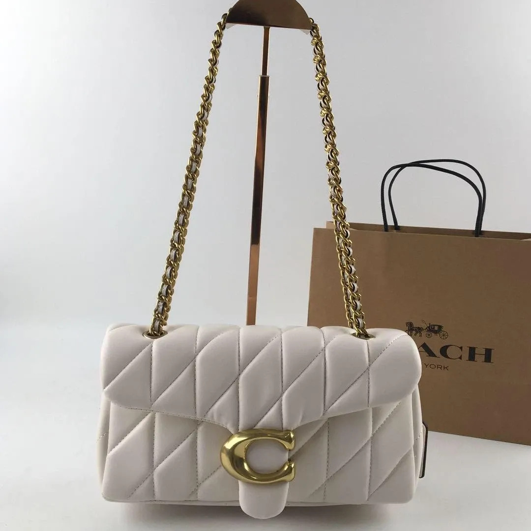 COACH Tabby 26 Quilted Shoulder Bag Leather White/Gold CP150 outlet New from JPN