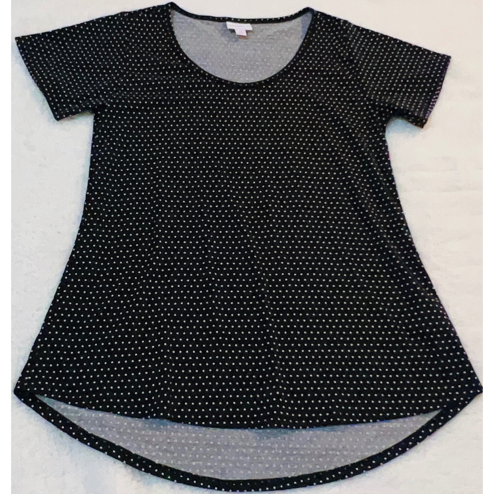 LuLaRoe Perfect TShirt Womens XS Black White Polka Dot High Low Short Sleeve Top