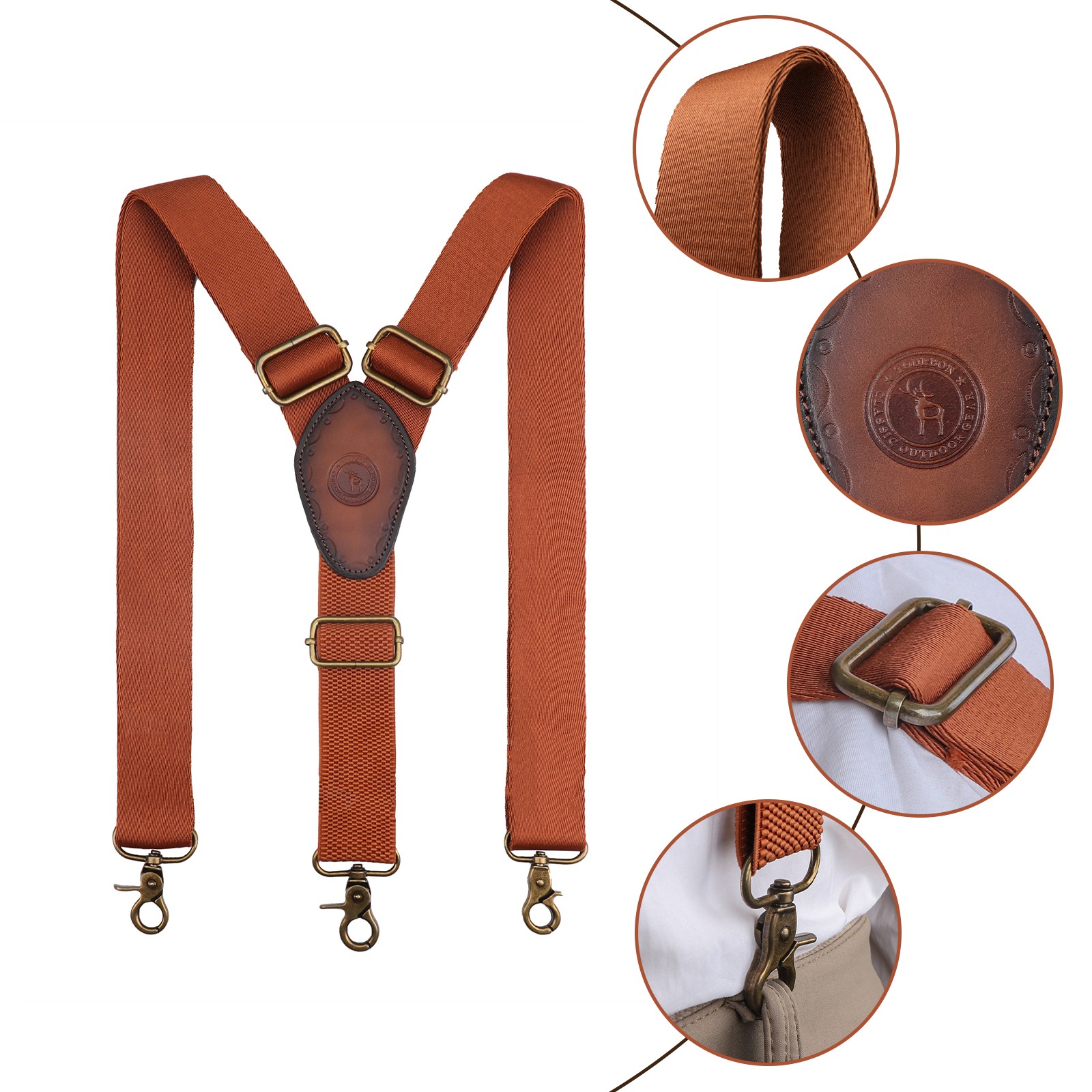 Tourbon Men Suspenders Y Back Button Clip/Hook Attach Pants Braces Adjust Strap