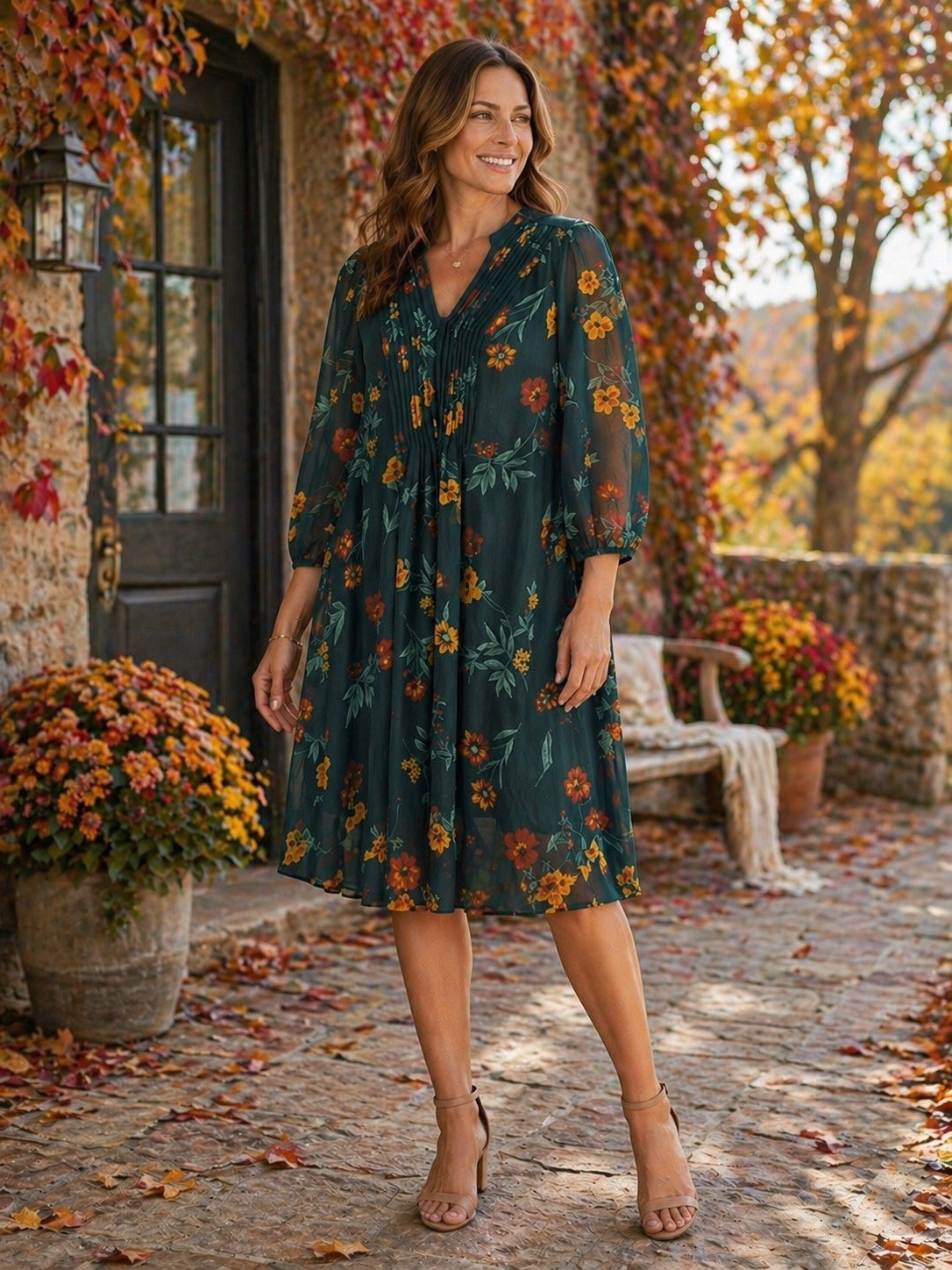 Calvin Klein Womens Green Floral Print Chiffon Wear To Work Dress Size 10 AC16