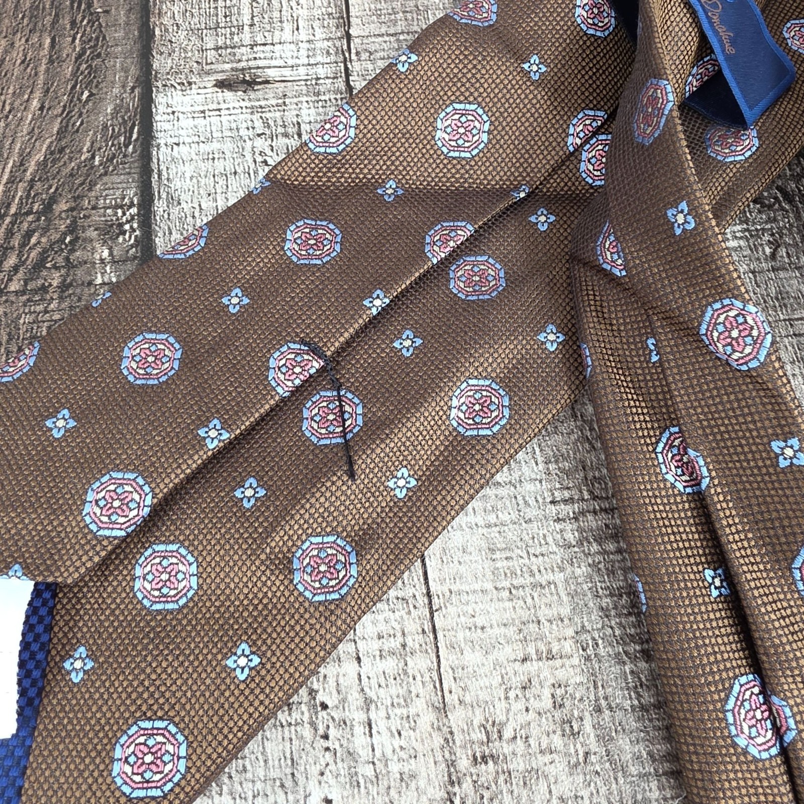 David Donahue Silk Tie Brown Blue Pink Floral Italy Gift Business Corpcore New
