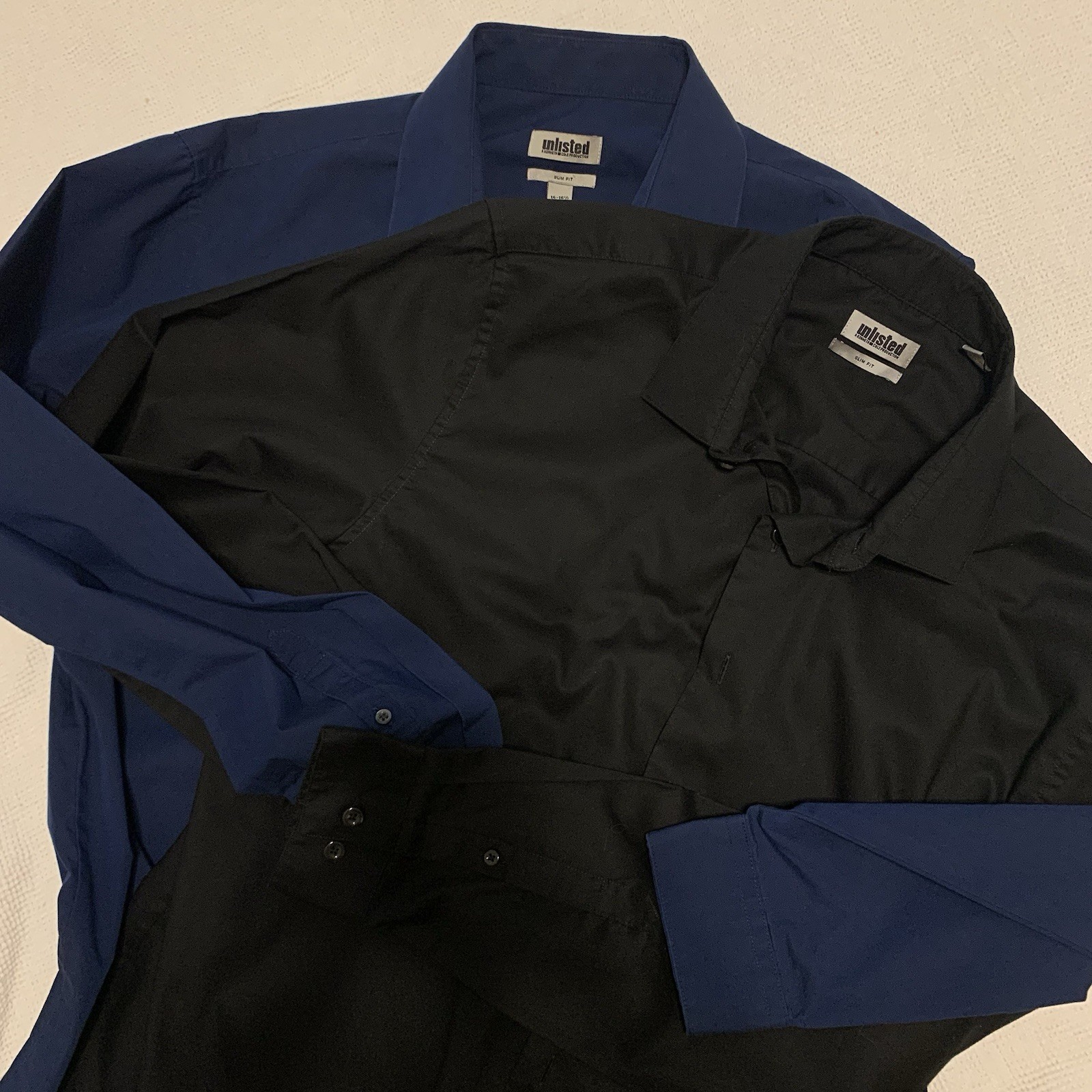 2-Mens Unlisted Kenneth Cole Slim Fit Dress Shirts Large 1- Black 1- Navy