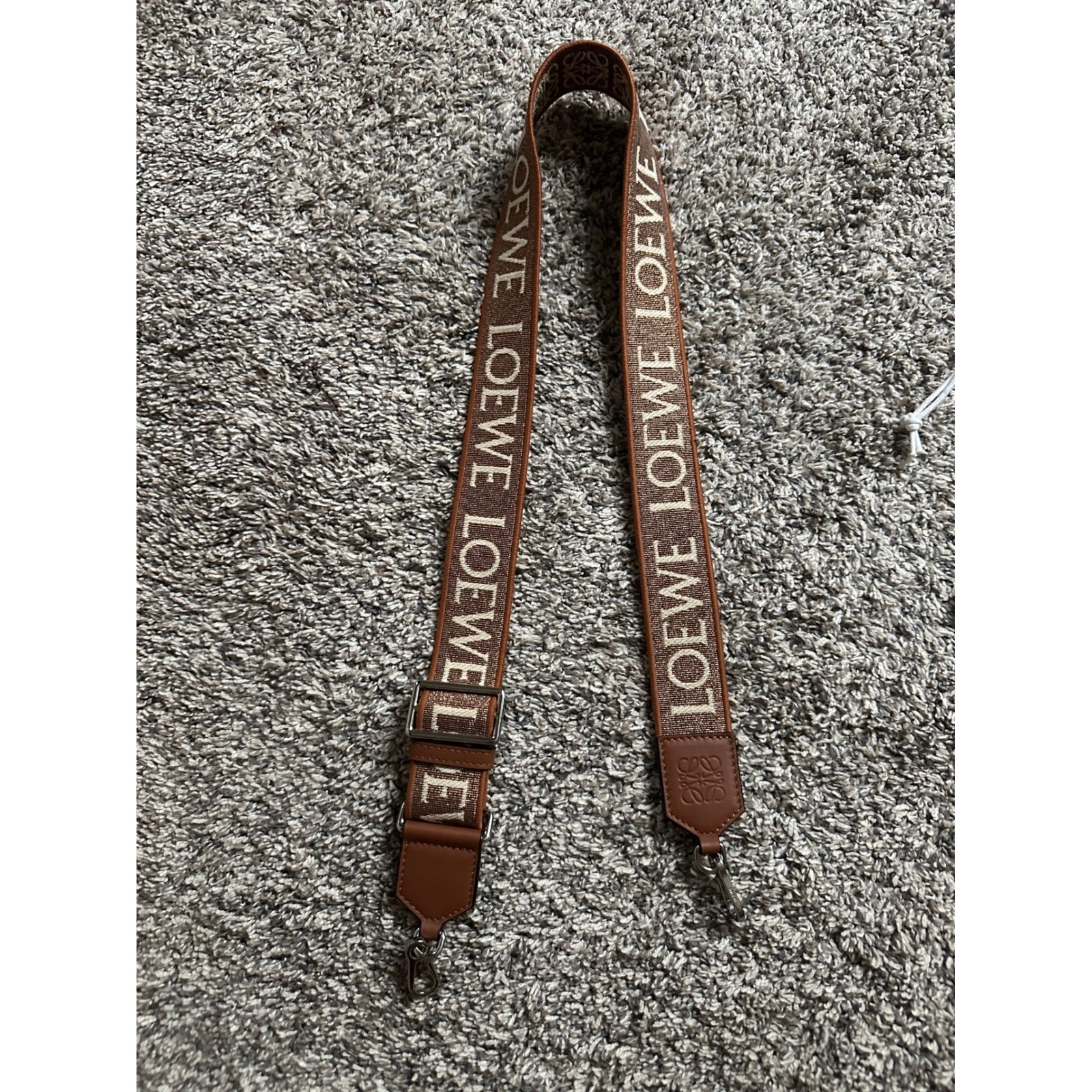 Authentic Loewe Anagram Sparkle Strap Bronze Tan Jacquard Leather Handbag Strap