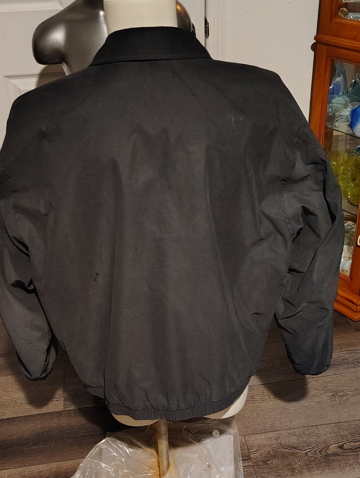 London Fog Black Bomber Jacket Full Zip Lightweight Point Collar Men XL