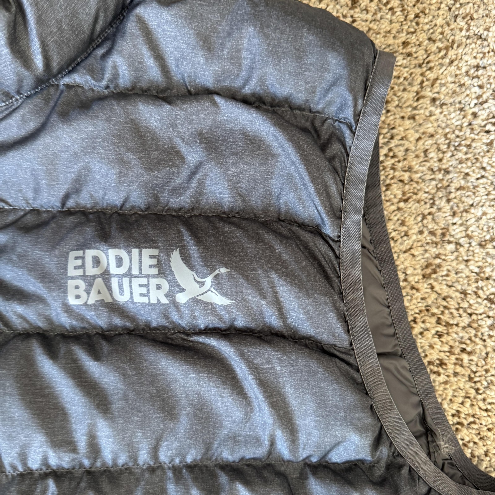 Eddie Bauer Down Vest Mens Large Gray Puffer Quilted 650 Fill Zip Lightweight