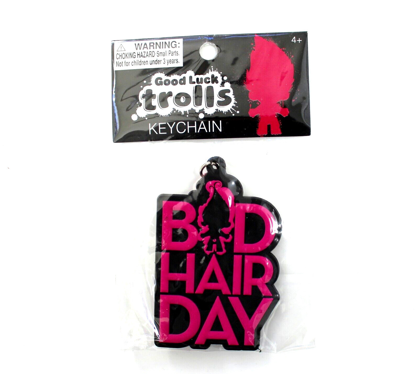 Good Luck Trolls Bad Hair Day Keychain Keyclip Black Pink NEW