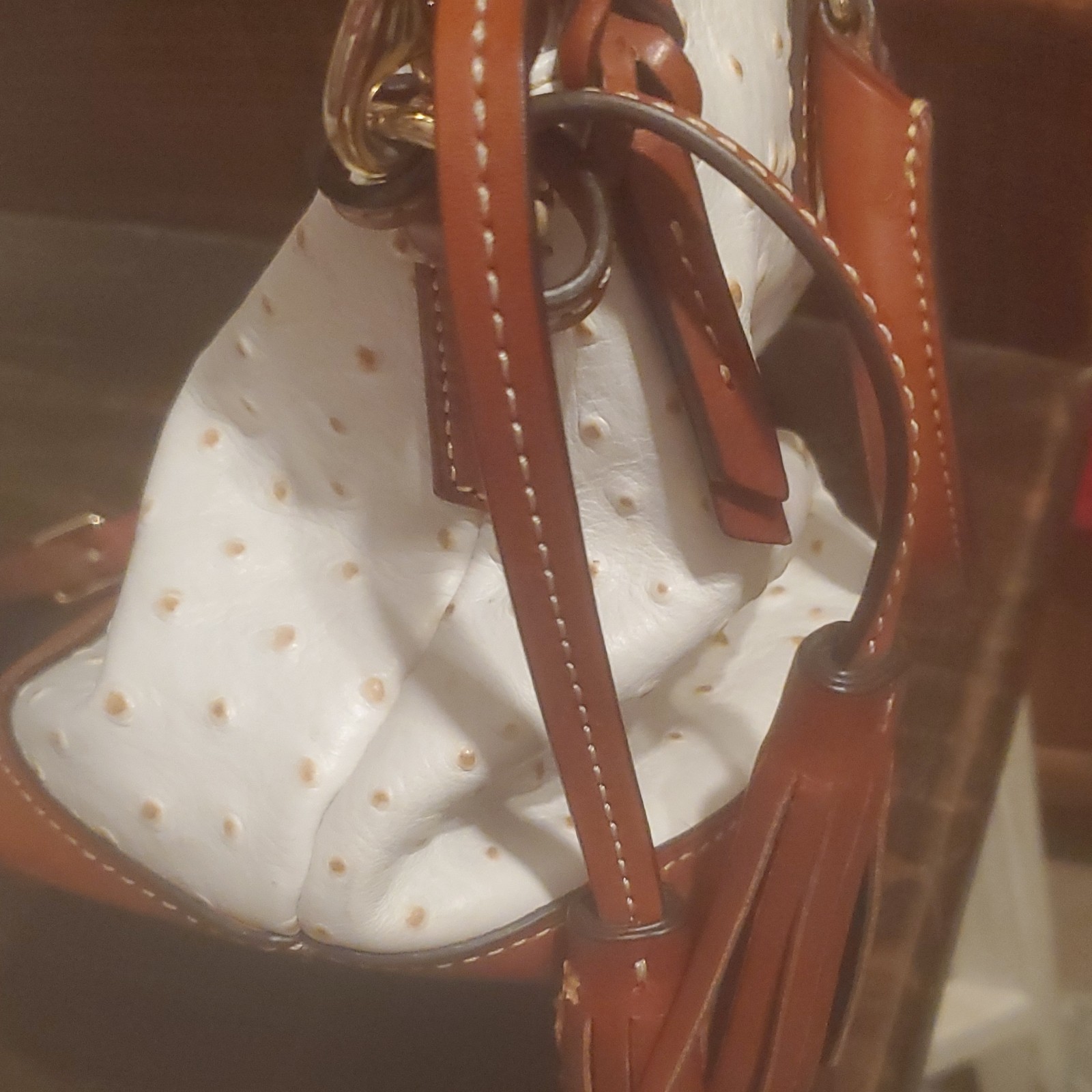 Dooney & Bourke White/Brown Perforated Satchel Zip Detachable Strap Lined