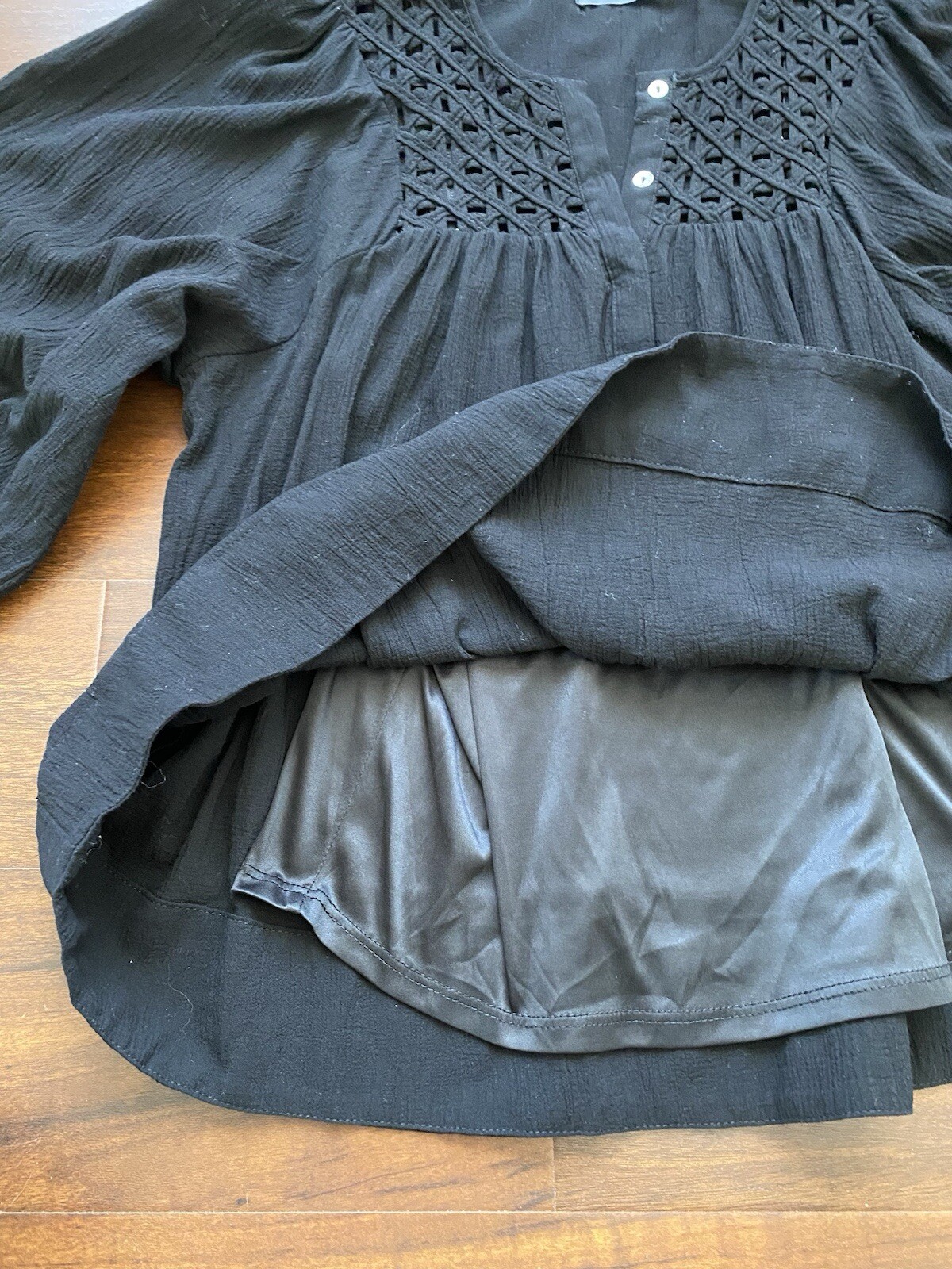 COMMON COLLECTION Black Balloon Sleeve Boho Top Poet Peasant Blouse Size Small