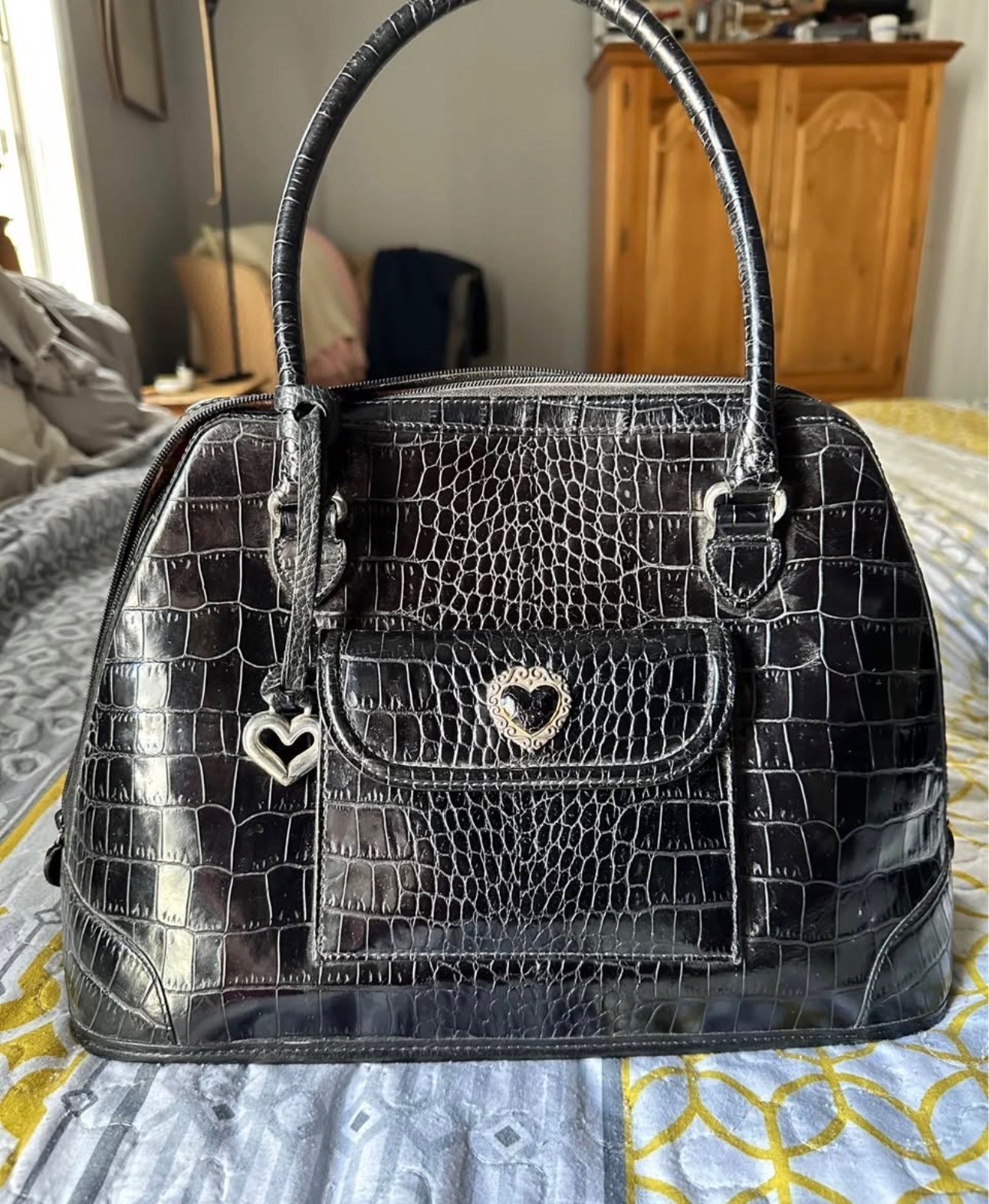 Vintage Brighton Black Croc Leather Purse Handbag Dome Bag