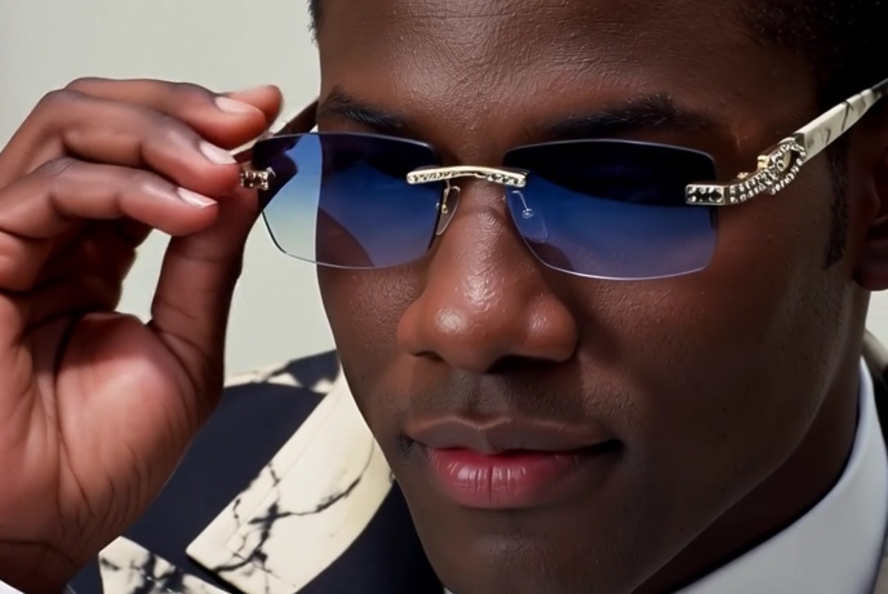 Diamond Sunglasses BUFF’S BLUE lens gold Buffs Retro vintage Hip Hop rapper Iced