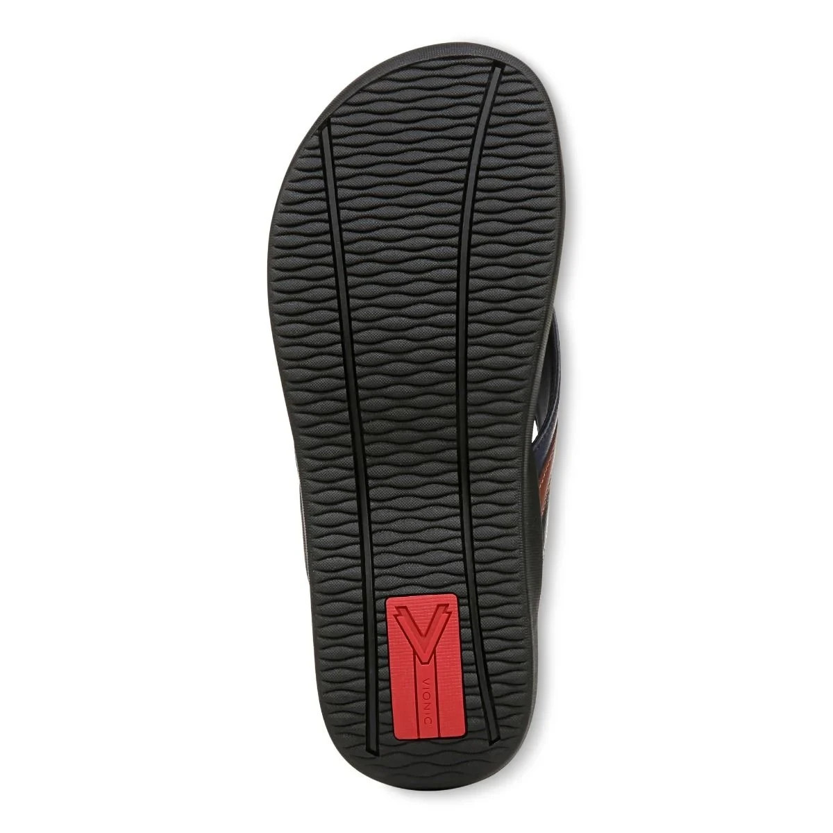 Vionic Tide II Men Toe Post Sandal Orthotic Flip Flop Navy Brown Leather New