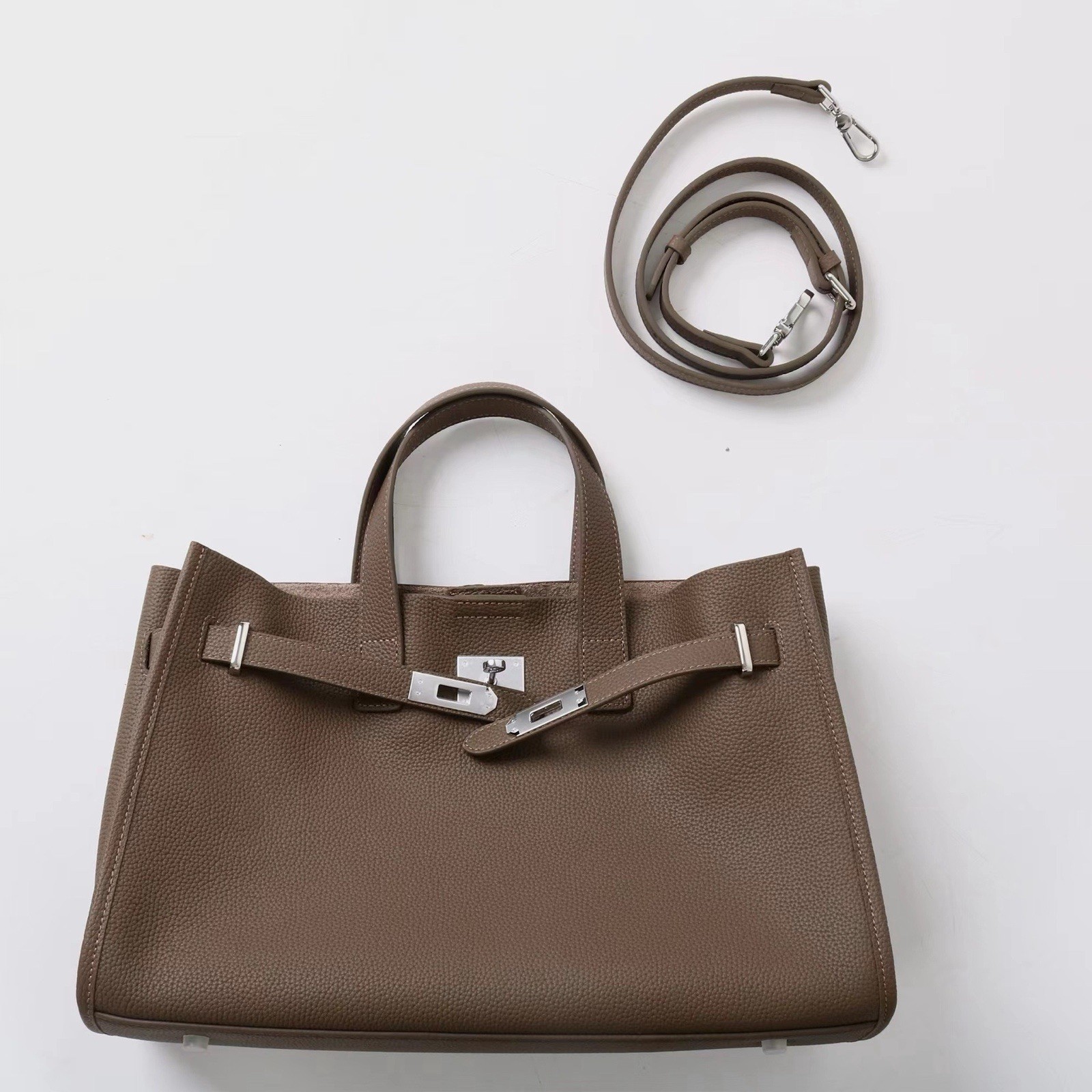 Cowhide Leather Tote Bag Grey Tan Handbag Purse Shoulder Bag Large
