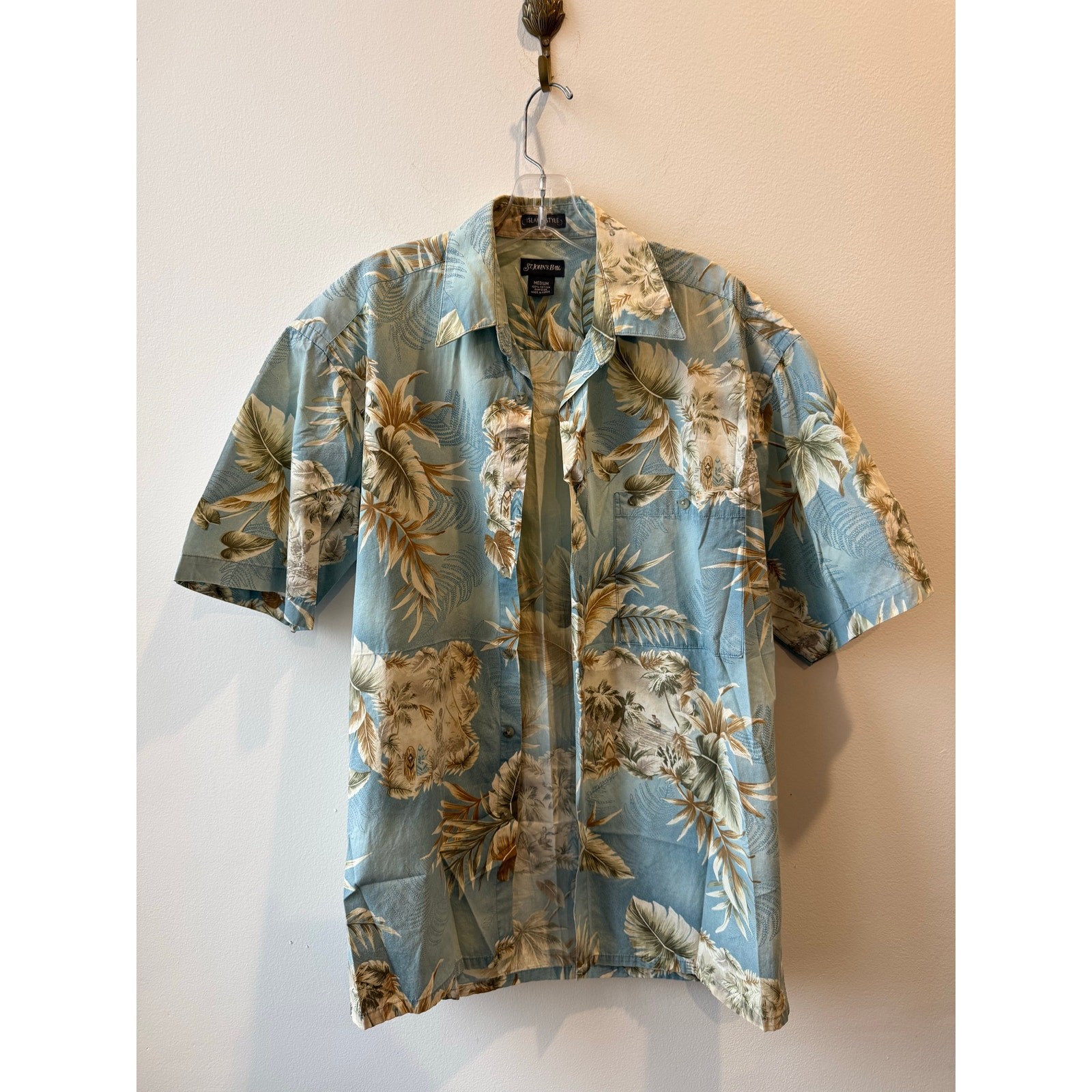Vintage 80s St John’s Bay Tropical Shirt Hawaiian Island Palm Tree Surfer Mens M
