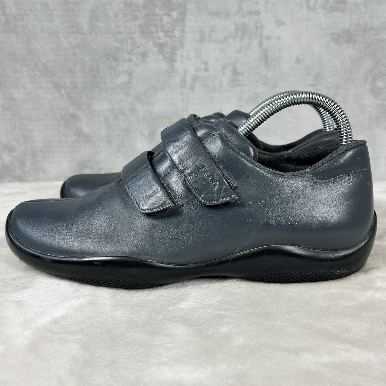 Prada Sport VTG Two Strap Sneaker Grey Leather EU 38.5 US 8.5 Low Shoes Designer