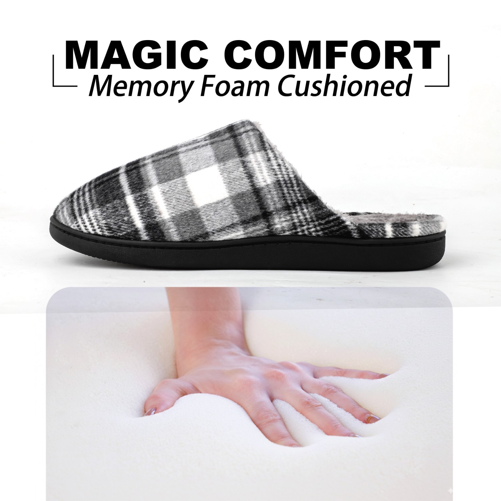 riemot Mens Furry Warm Slippers Memory Foam Slippers Comfortable House Slippers