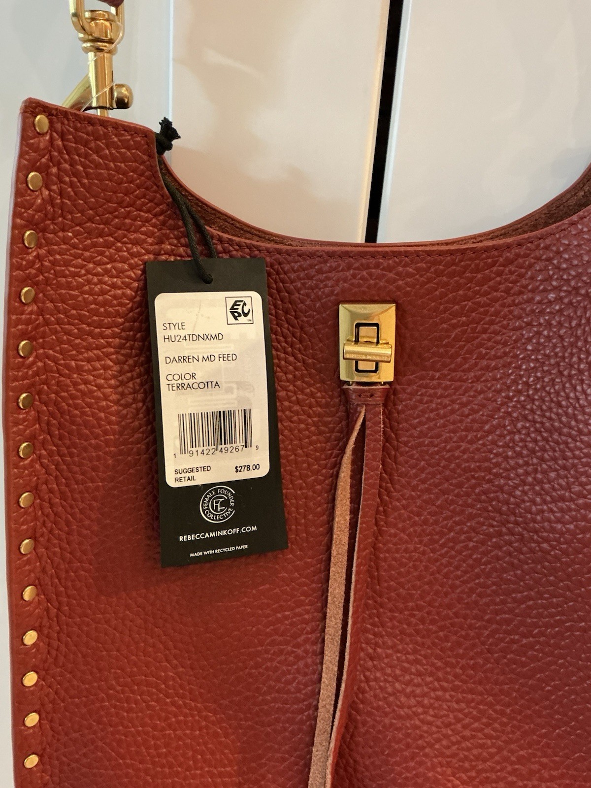REBECCA MINKOFF DARREN MED FEED CROSSBODY $ 278 TERRACOTTA