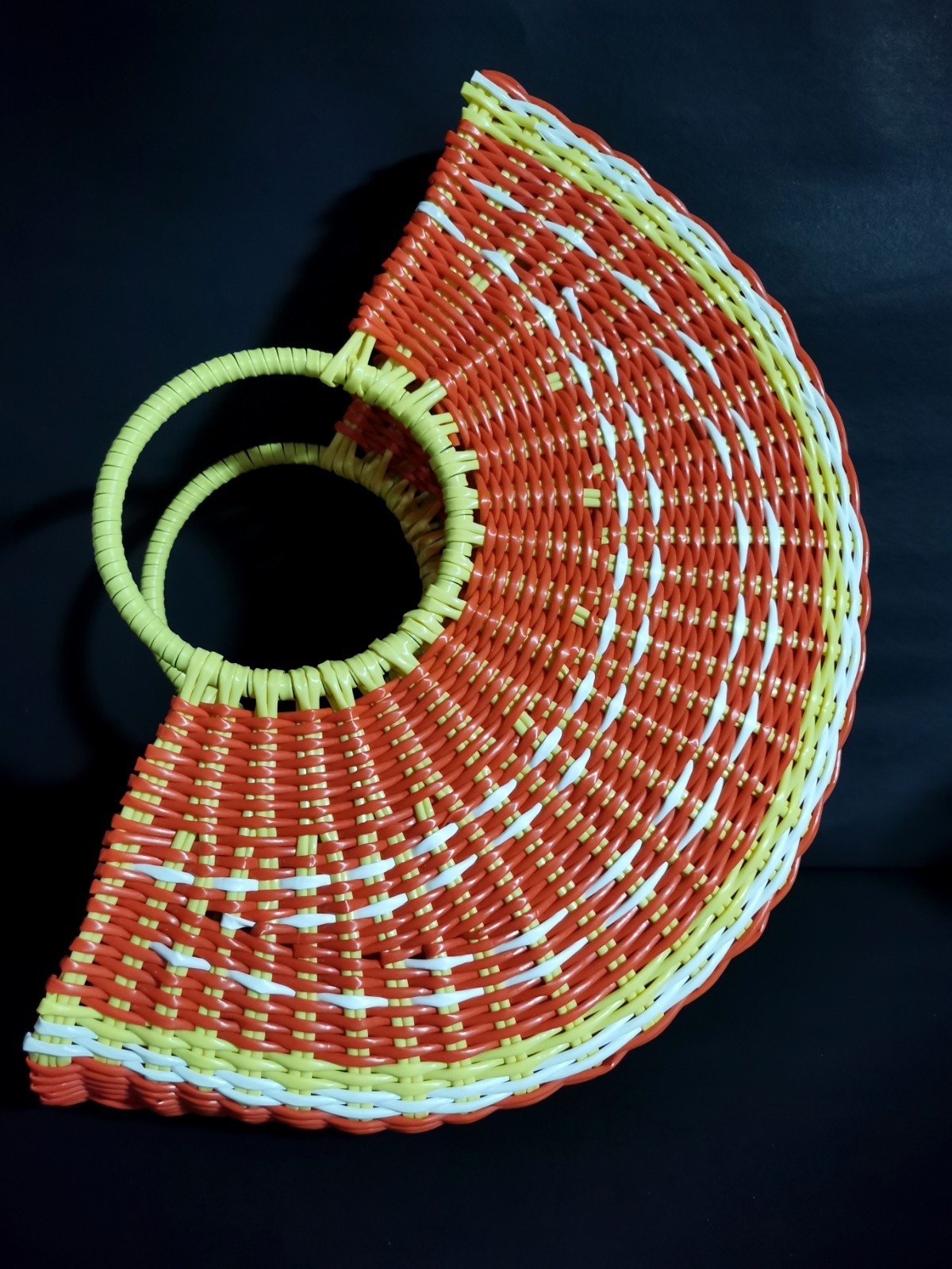 Woven Half Circle Beach Style Orange Tote Open Top Bag Double Handle 12×18