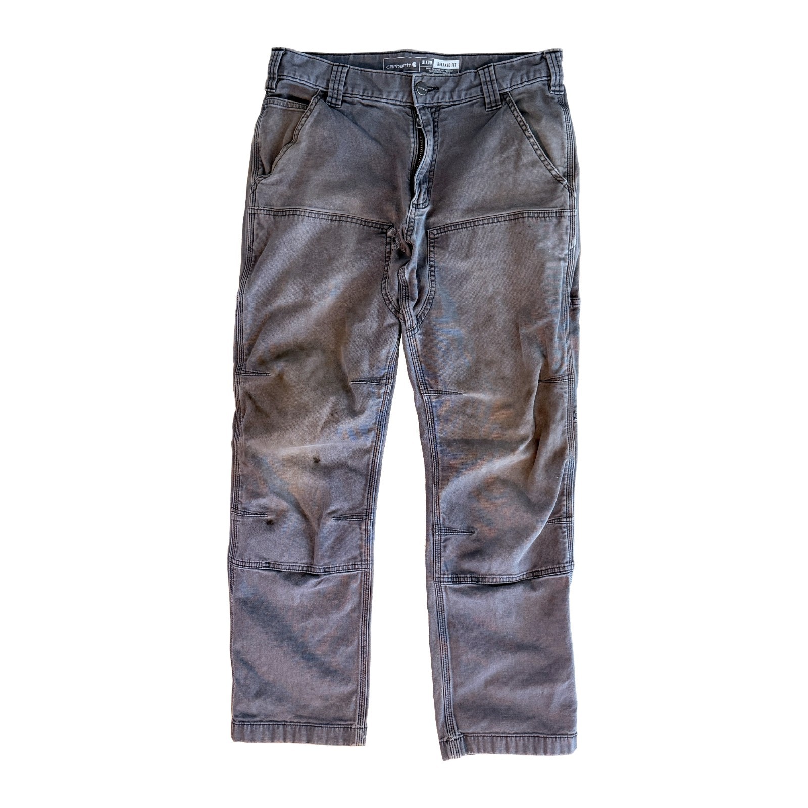 Carhartt 102802 Double Front Utility Pants Mens 31×30 Grey Shadow Distressed