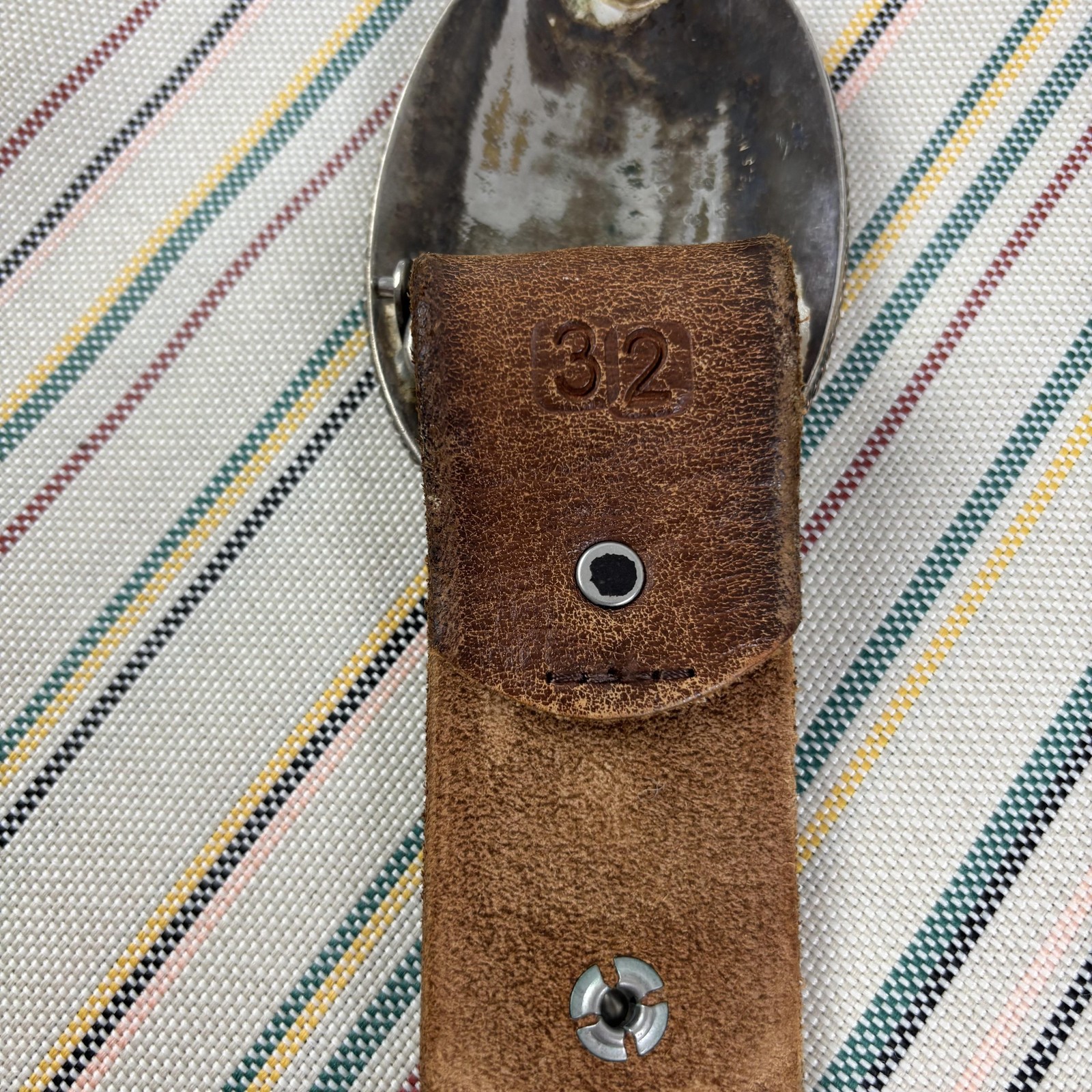 Western Leather Belt Mens 32 Brown Italian Braided B Initial Silver Oval Buckle