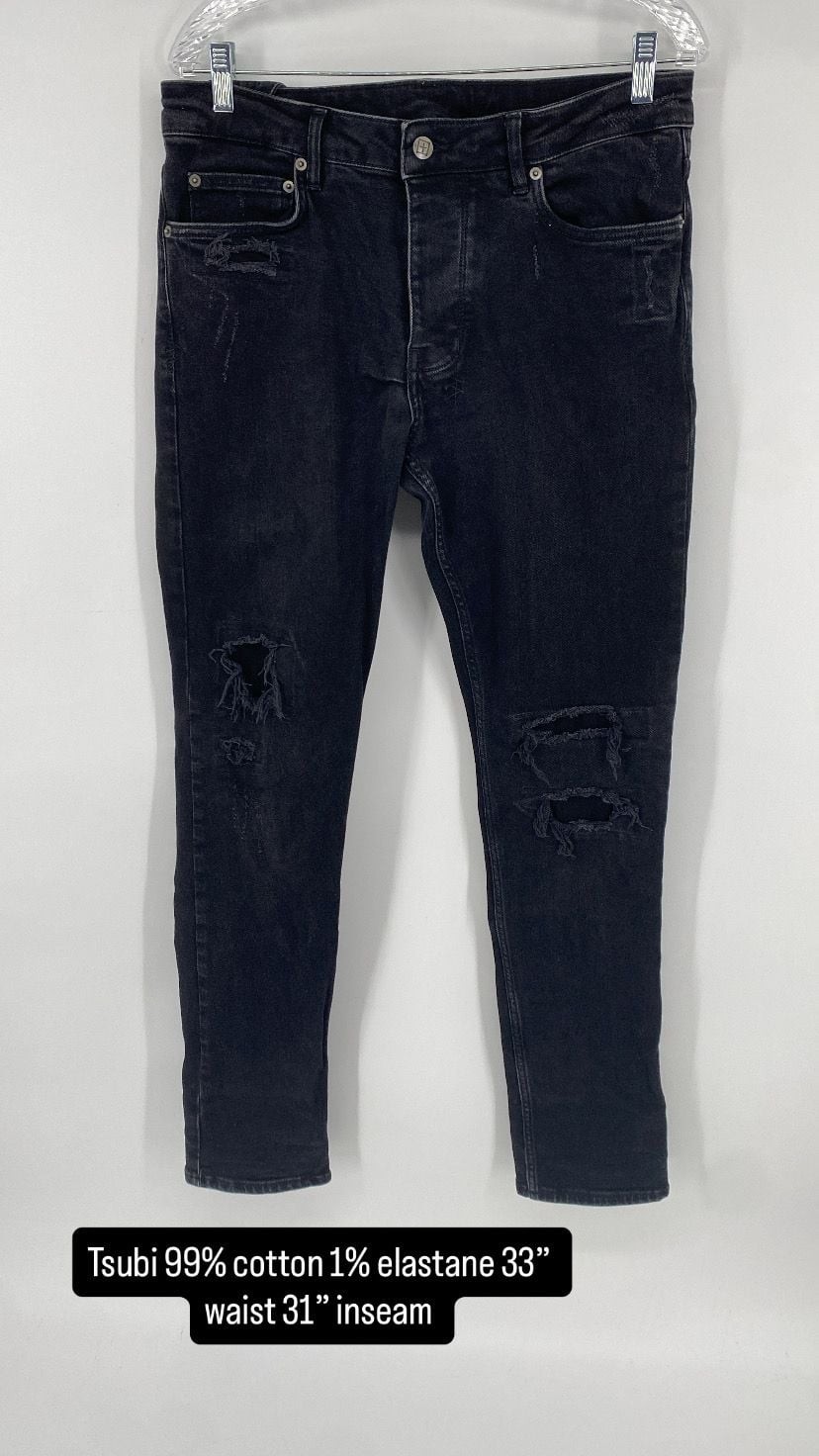 Ksubi Chitch Boneyard Black Distressed Slim Jeans Size 33 inseam is 31”