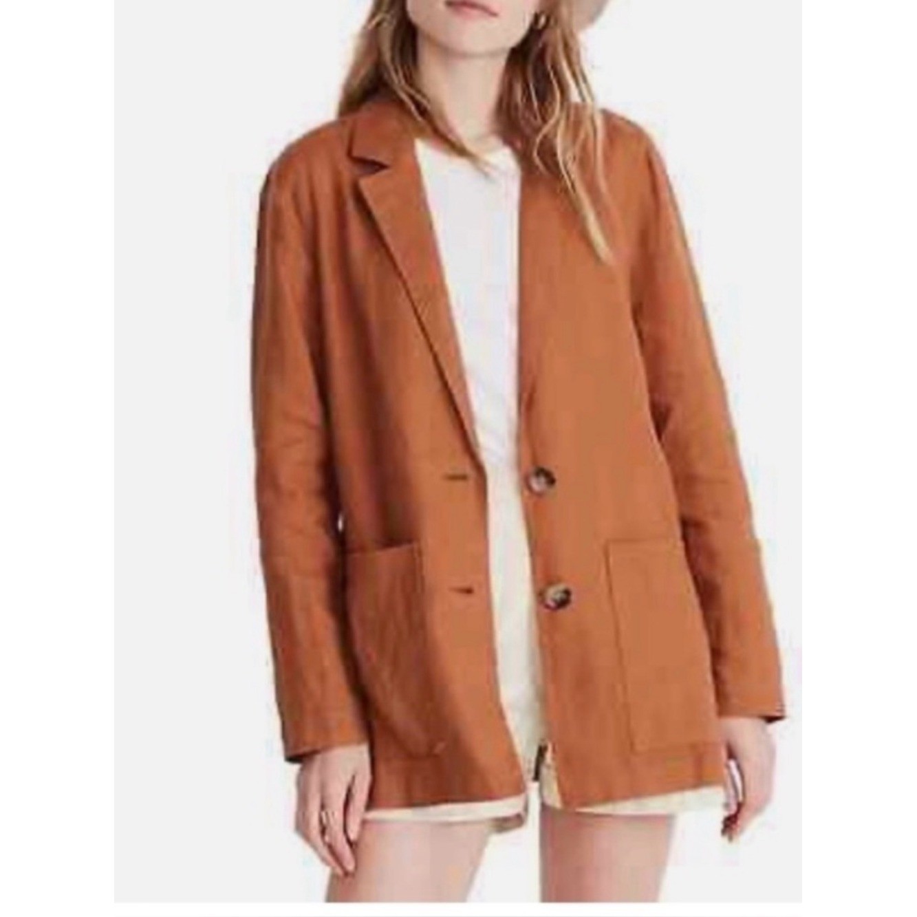 Madewell Linen Dorset Blazer Rust-Toned Brown Lightweight Minimal XXS