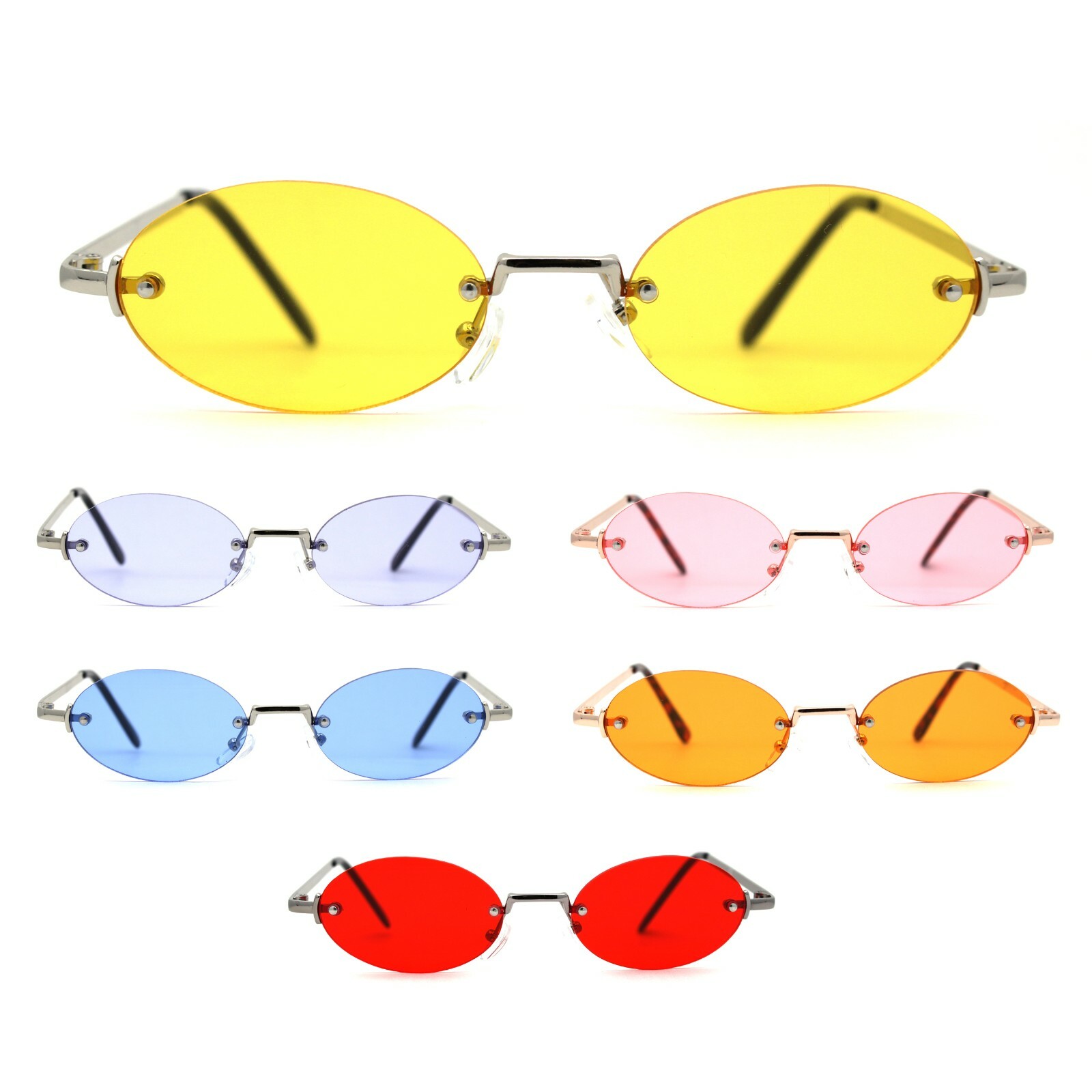 Hippie Pimp Color Lens Oval Rimless Retro Funky Sunglasses