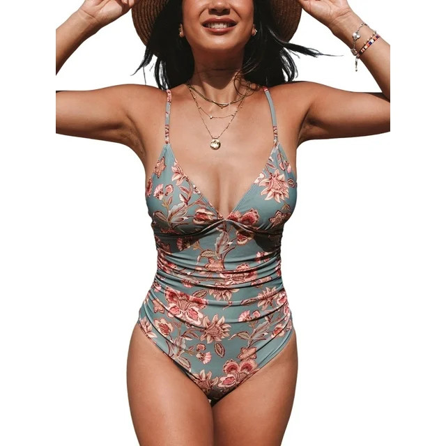 Cupshe Women’s One Piece Swimsuit Tummy Control V Neck Bathing Suit Size L