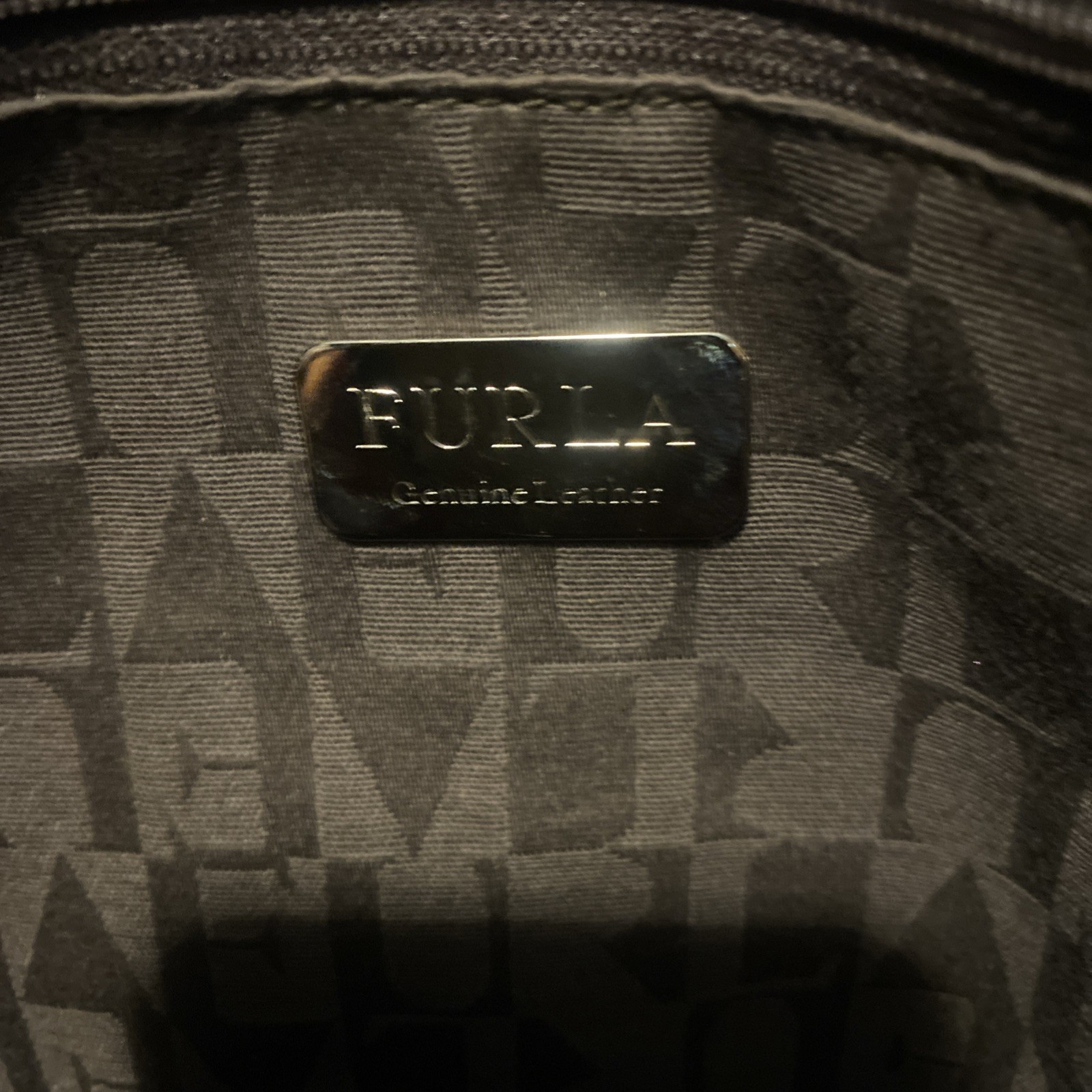 Furla Ostrich Embossed Leather Dark Brown Satchel Bag