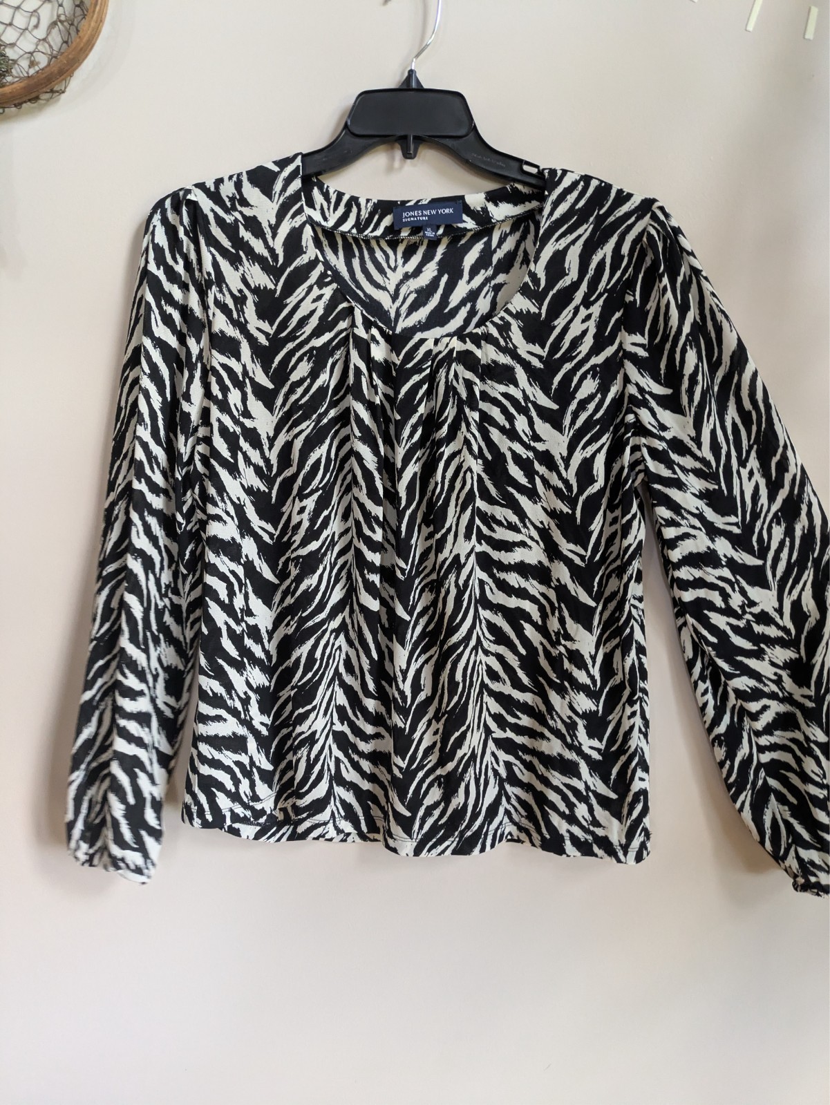 Jones New York Signature Long Sleeve Zebra Print Shirt Size XL #140