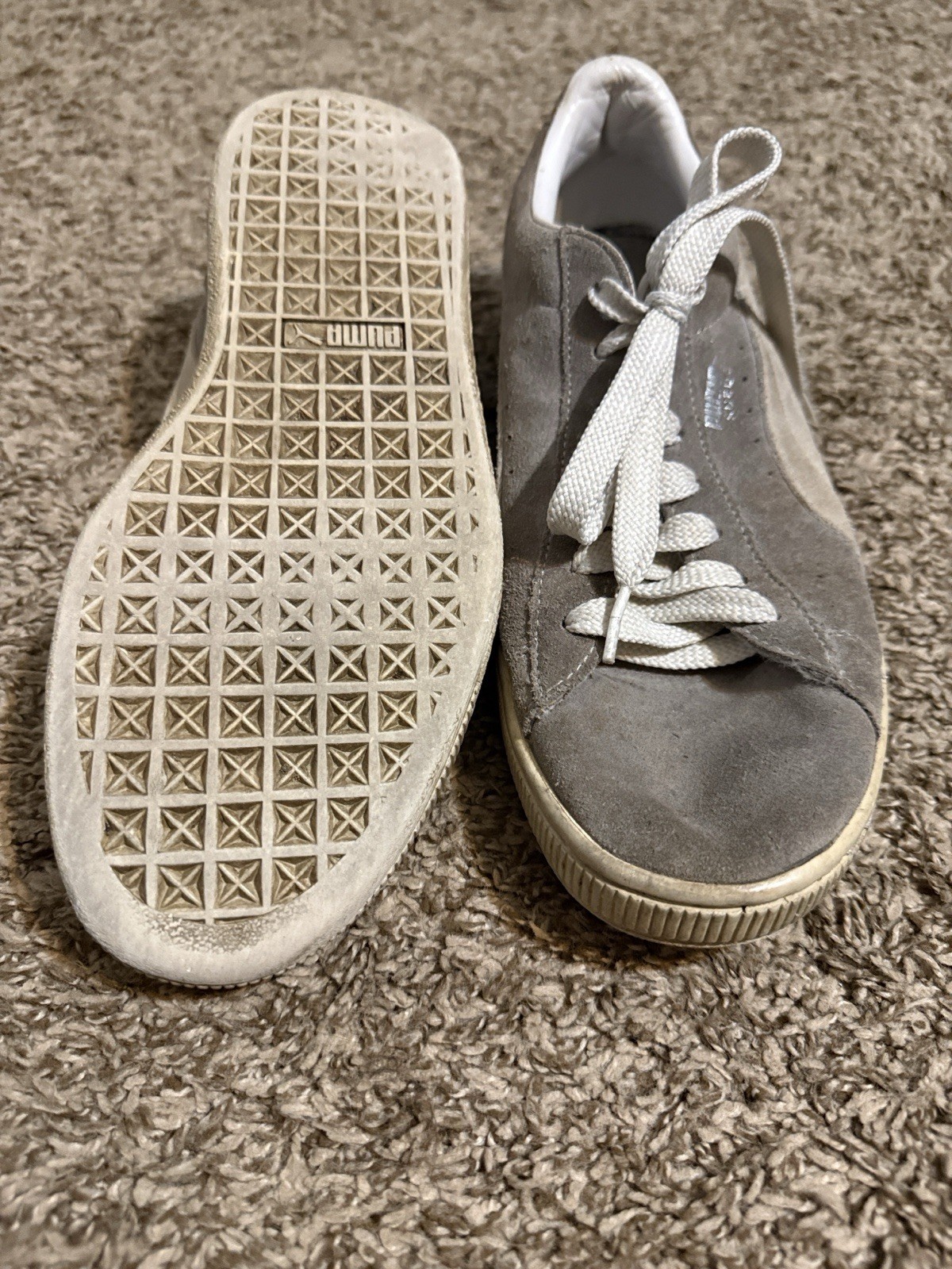 PUMA Men’s Low Top Lace Up Gray/White Suede Athletic Sneakers