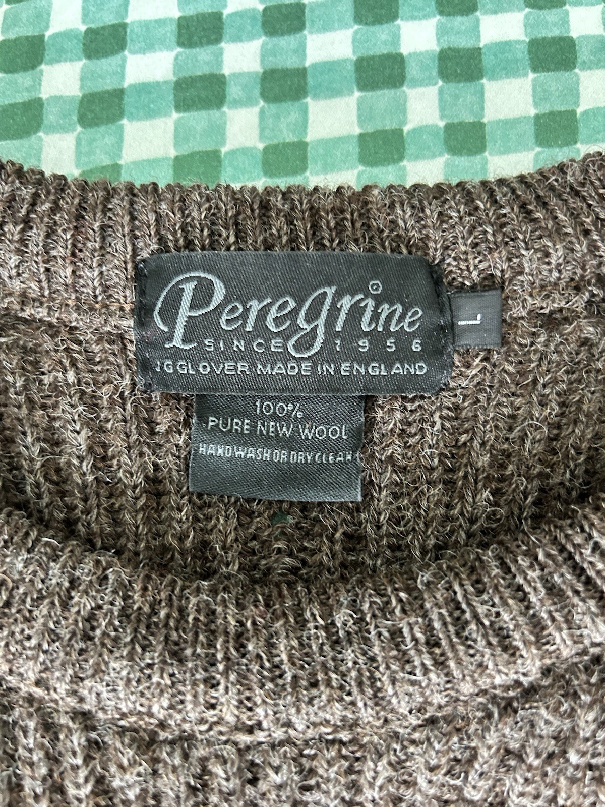 Peregrine 100% Wool Brown Commando Sweater With Leather Patches Large