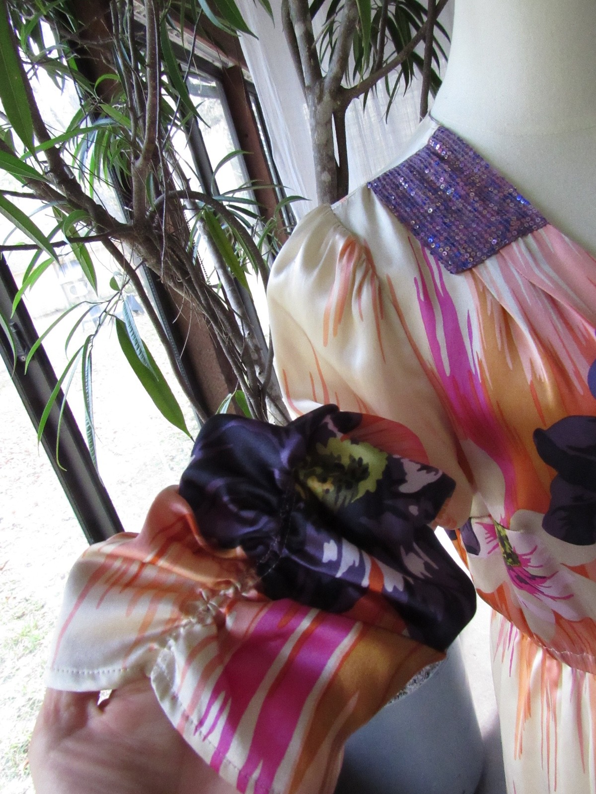 $240 Anthropology Plenty tracy reese Silk DRESS sequins Floral Party Holiday Vtg