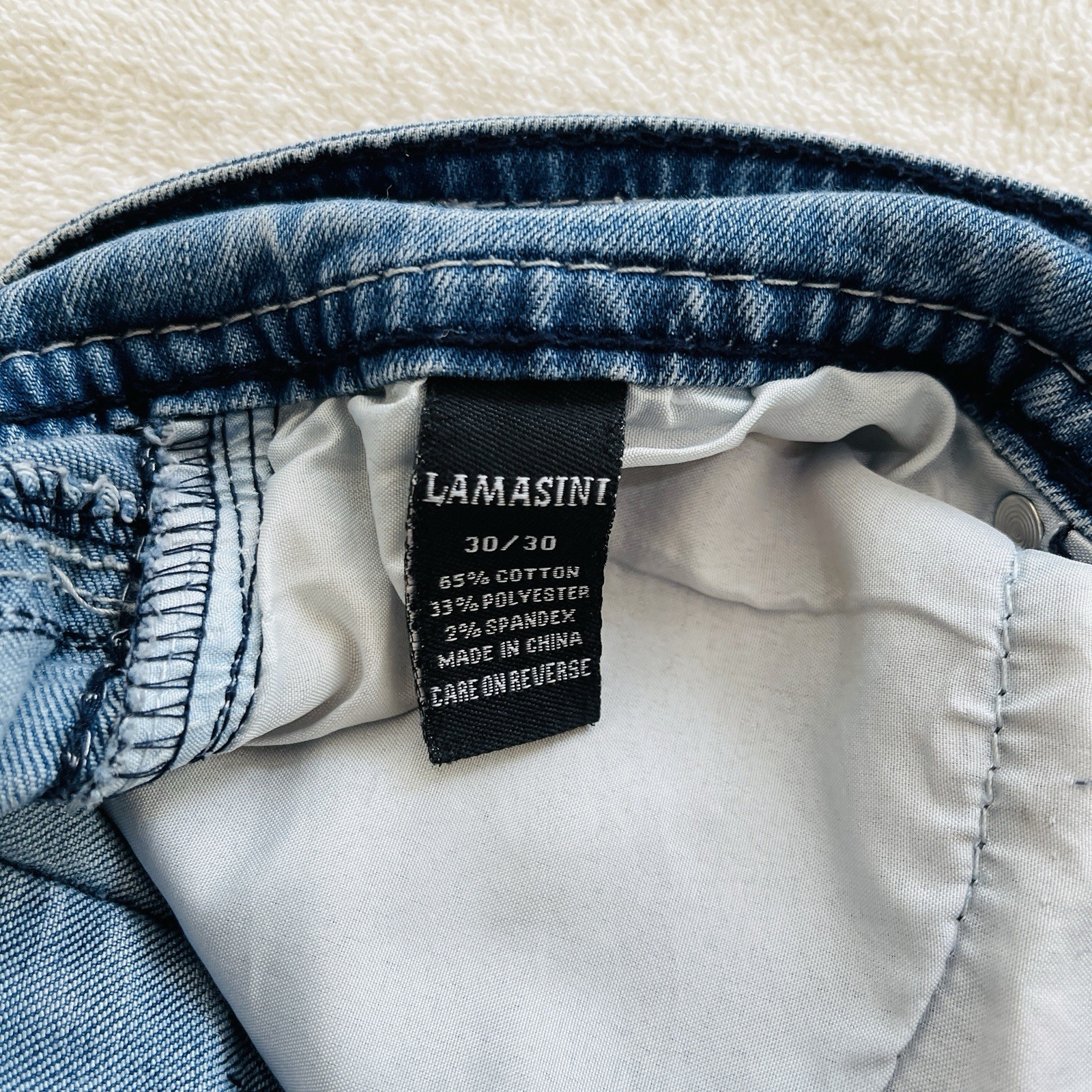 Lamasini Mens Denim Stretch Bootcut Blue Jeans 30/30