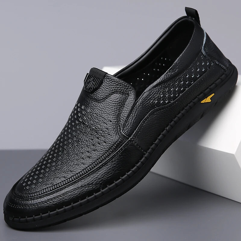 Men’s Casual Breathable Loafer Genuine Leather Moccasin Hollow Out Driving Shoes