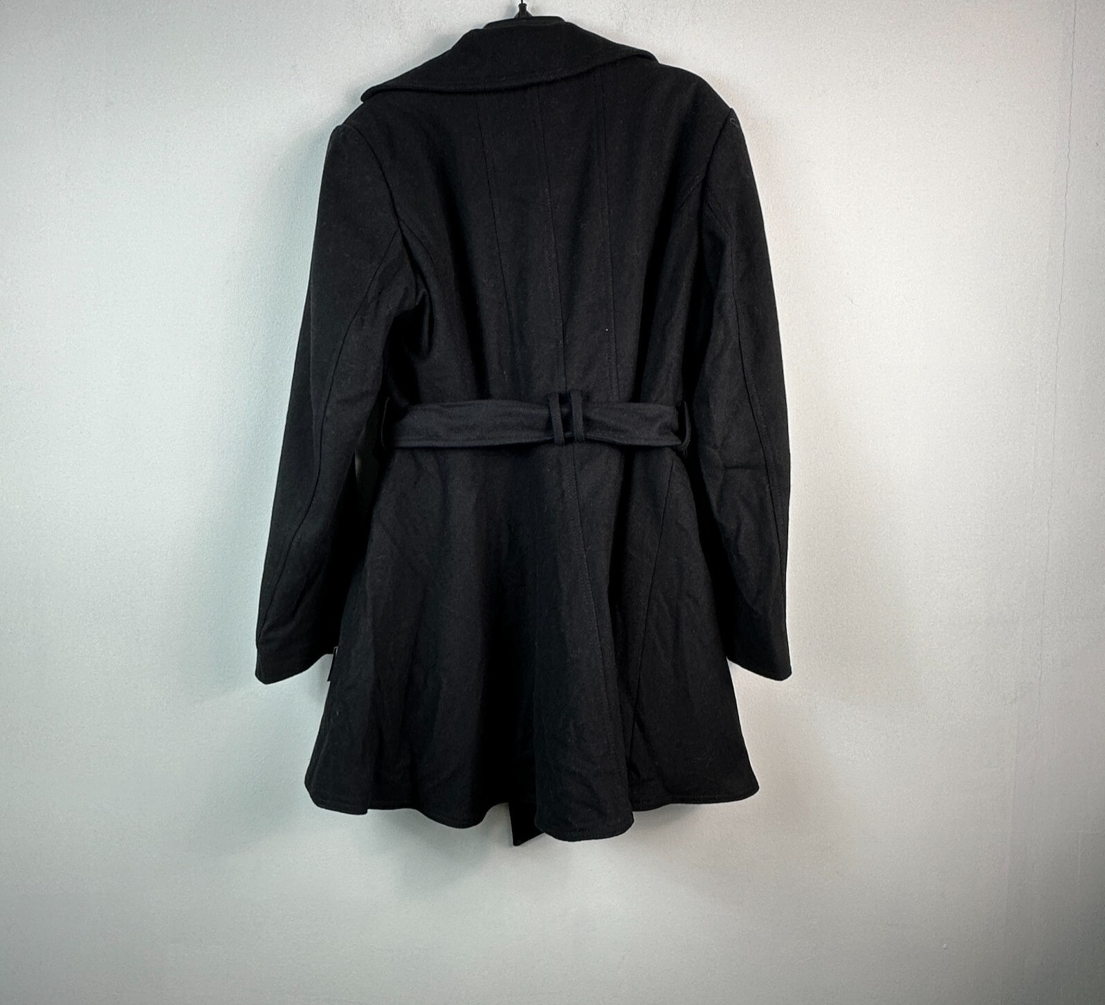 INC Womens XL Black Button Up Tie Waist Mid Thigh Length Coat Retag CS53