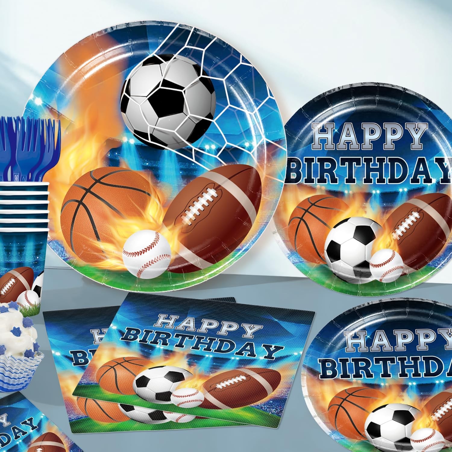 222Pcs Sports Birthday Party Decorations Tableware Set, 25 Serves | Disposabl…