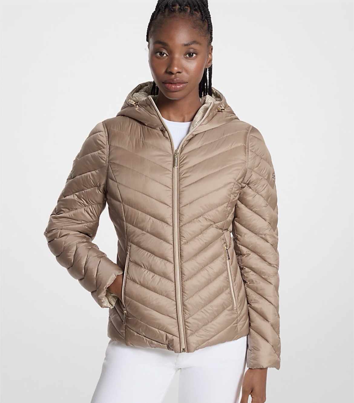 $295 MICHAEL KORS Chevron Logo Print Quilted Nylon Reversible Jacket Small