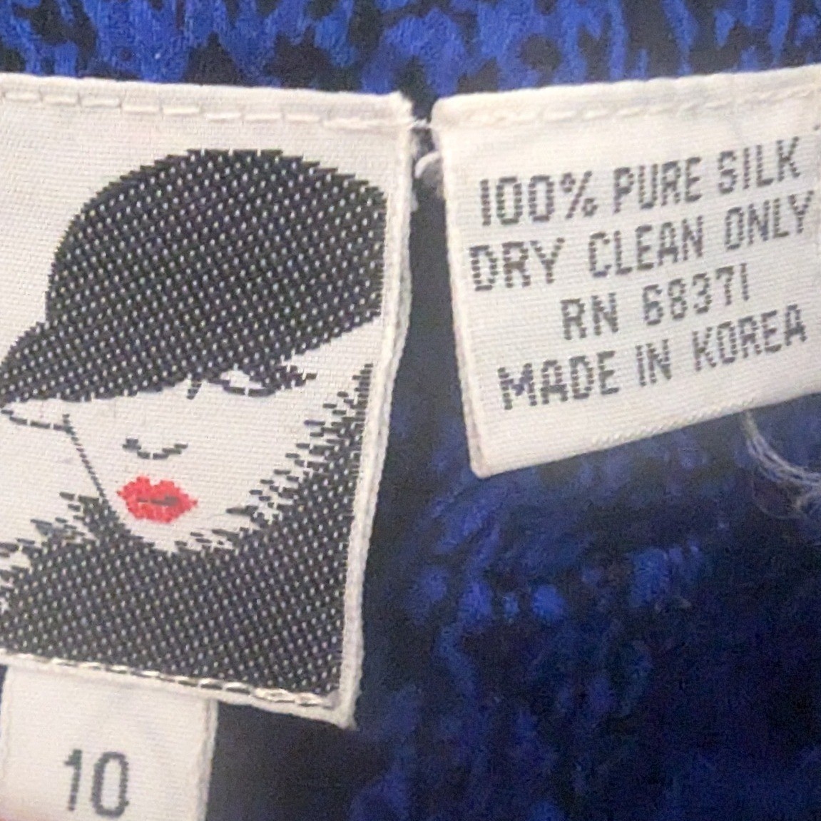 VTG 80’s Designer Silk Leather Trim Blouse & Skirt 2 Pc Set Black Cobalt Sz 10