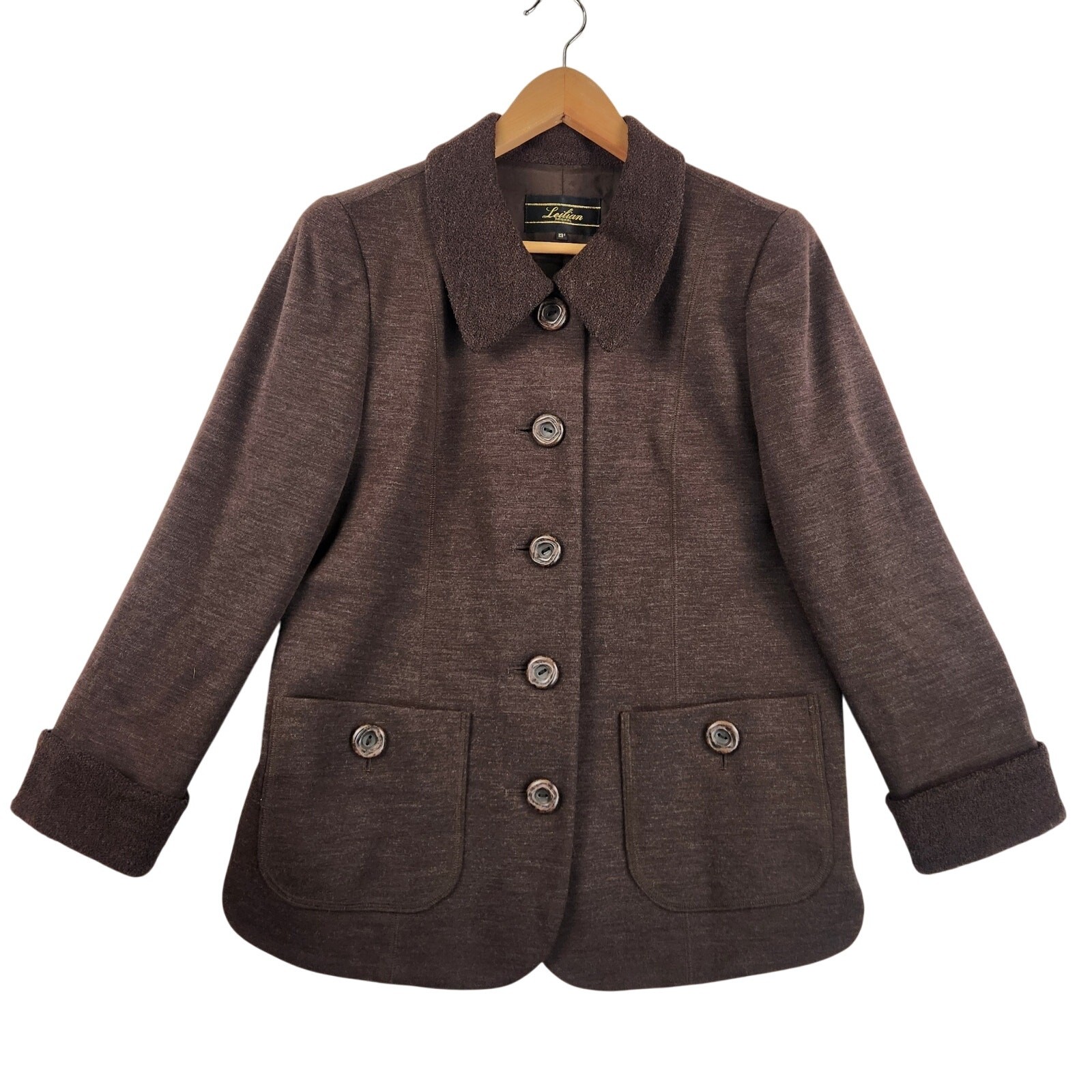 Leilian Original Japanese Designer Wool Jacket Women’s SZ LG Chocolate Brown EUC