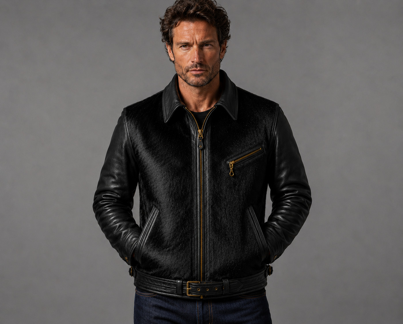 Men’s Genuine Cowhide Leather Jacket – Western Cowboy – Fashion Biker Coat